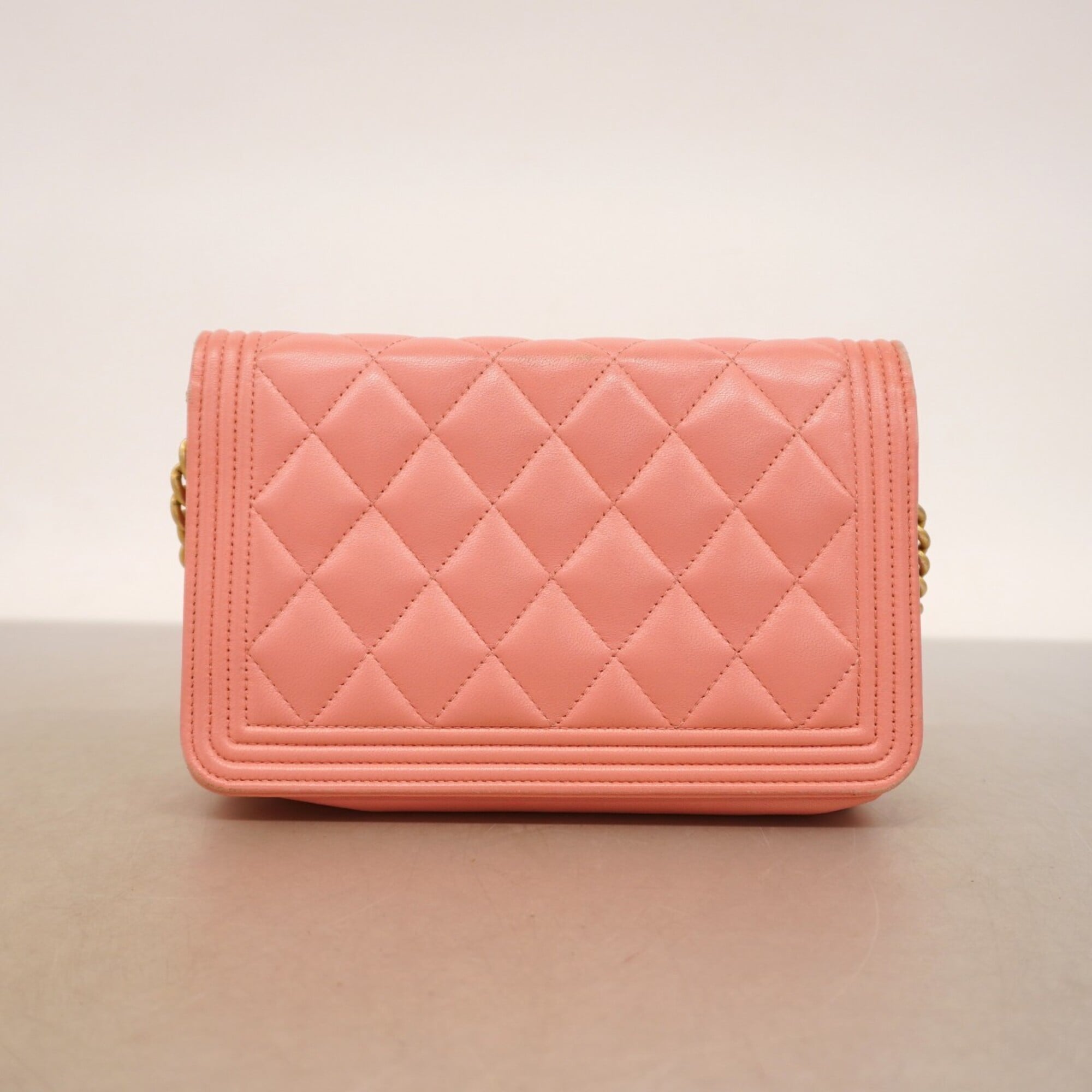 Chanel Pink Leather Chain/Shoulder Wallet (Pre-Owned)