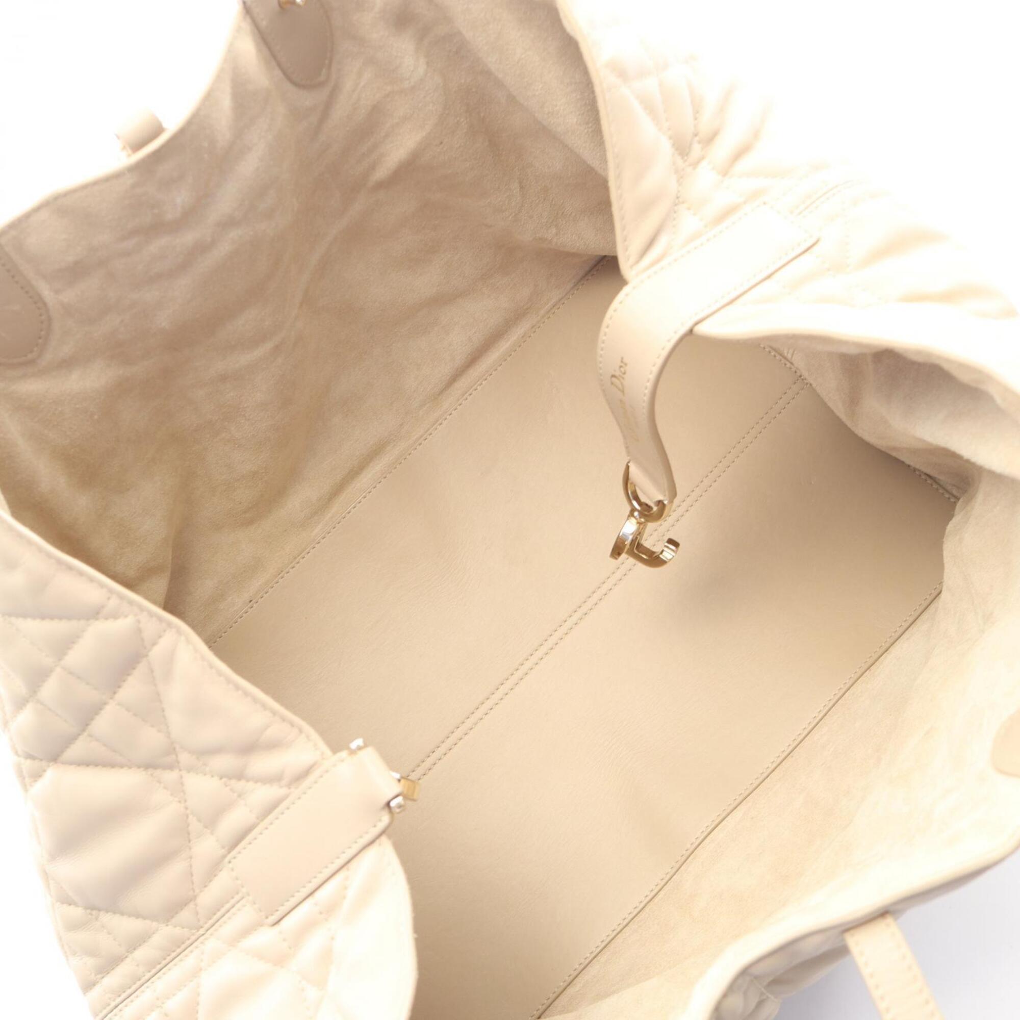Christian Dior Beige Leather Handbag Pouch Tote Bag (Pre-Owned)