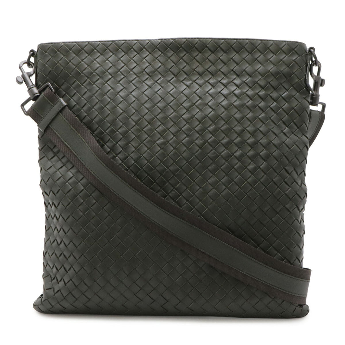 Bottega Veneta Intrecciato Khaki Leather Shoulder Bag (Pre-Owned)