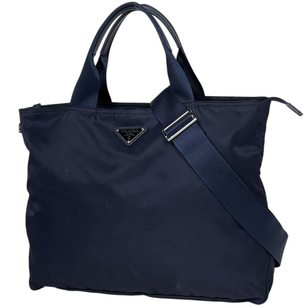 Prada Navy Nylon Leather Tote Bag (Pre-Owned)
