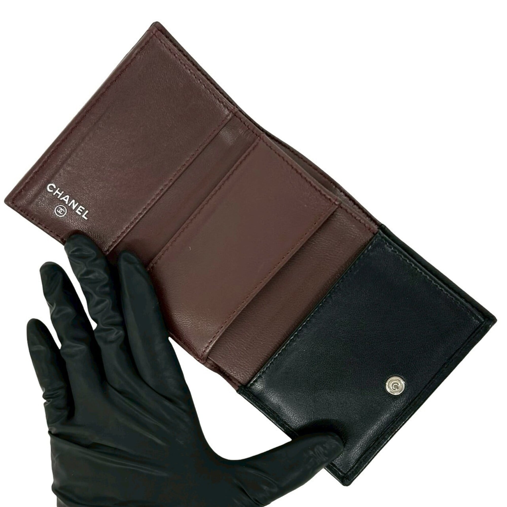 Chanel Black Leather Wallet (Tri-Fold) (Pre-Owned)