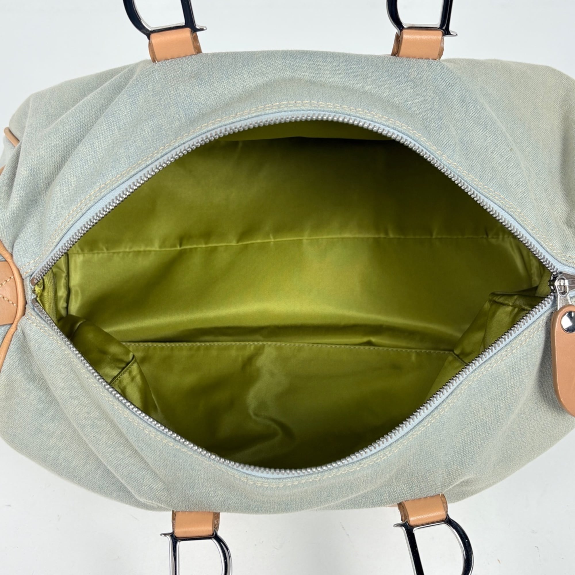 Christian Dior Beige Light Green Canvas Handbag (Pre-Owned)