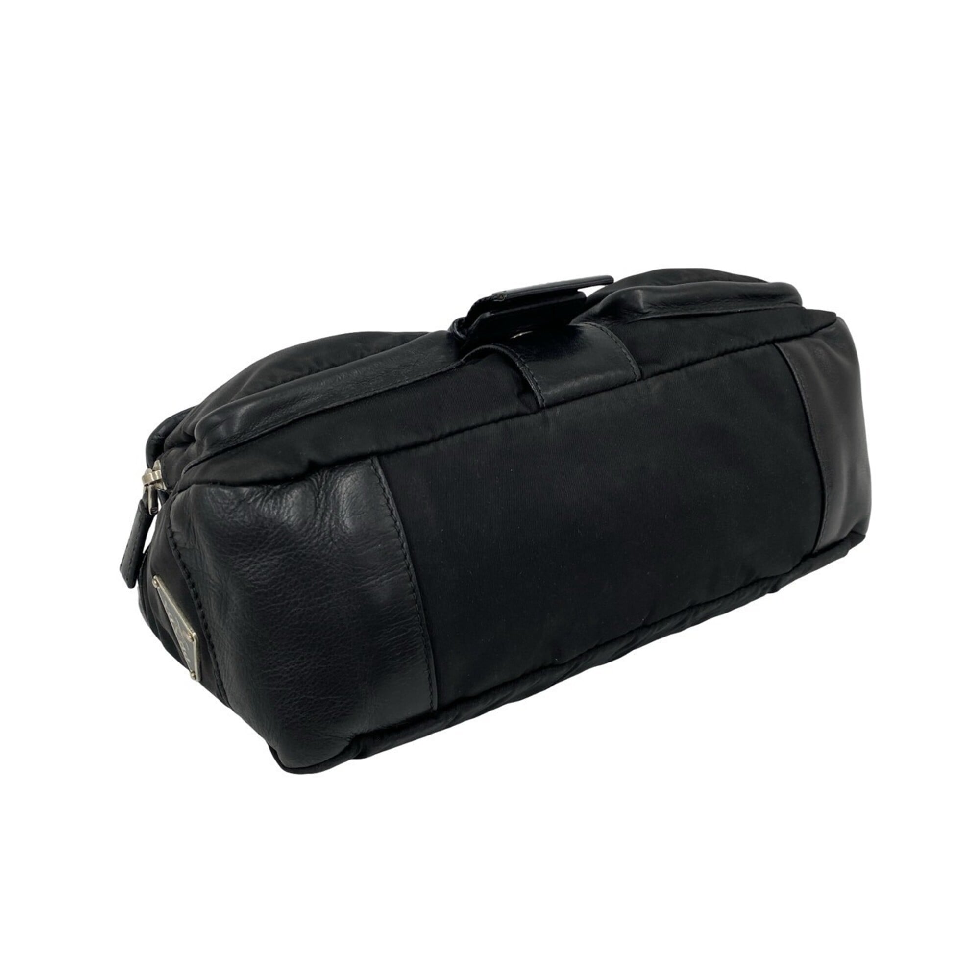 Prada Black Leather Nylon Handbag Shoulder Bag (Pre-Owned)