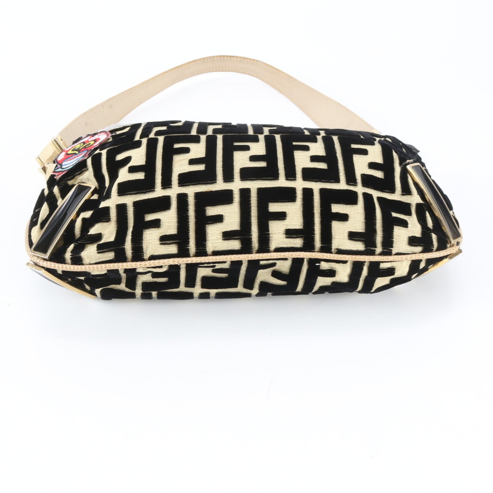 Fendi Zucca Beige Black Zucca Handbag Shoulder Bag (Pre-Owned)