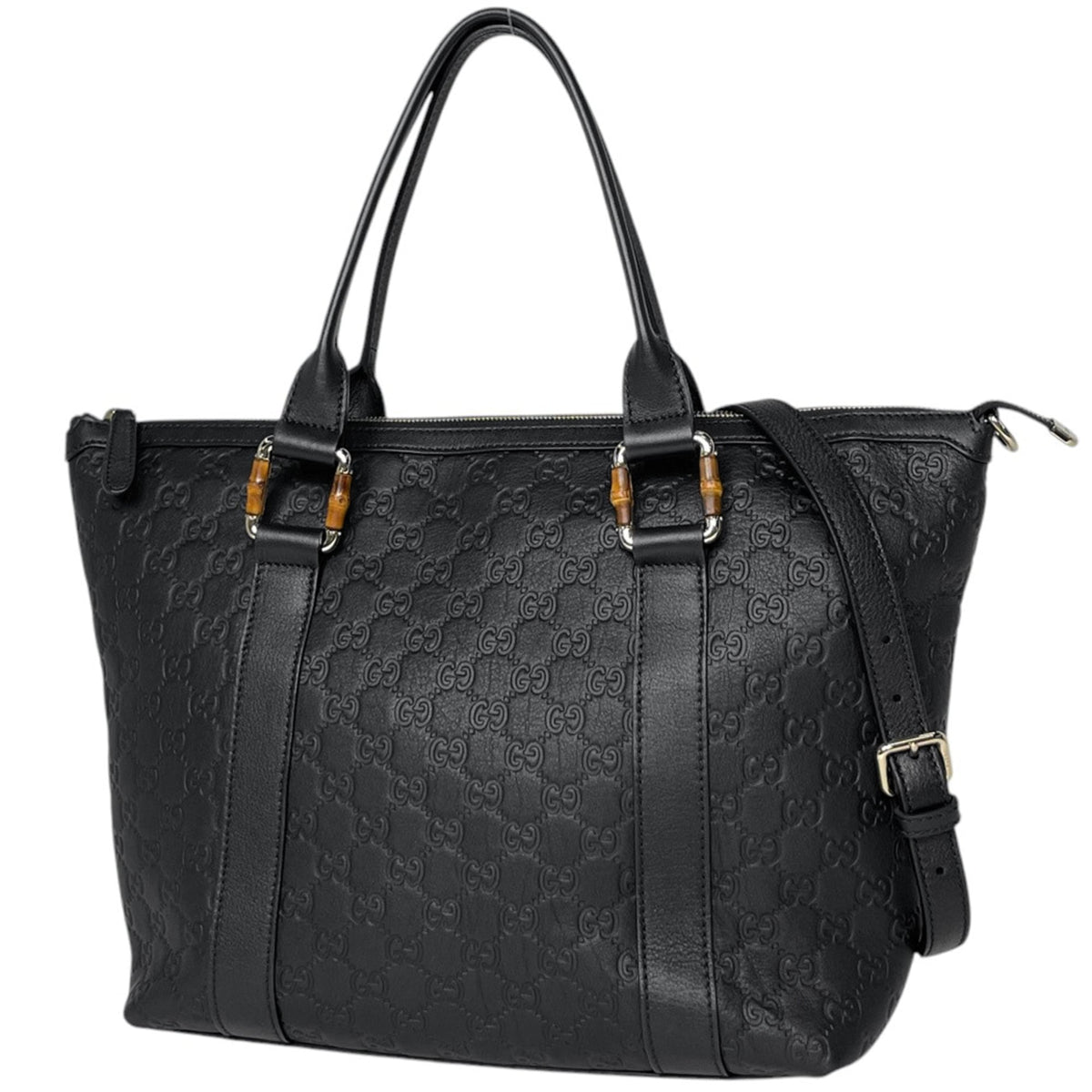Gucci Black Bamboo Leather Tote Bag (Pre-Owned)