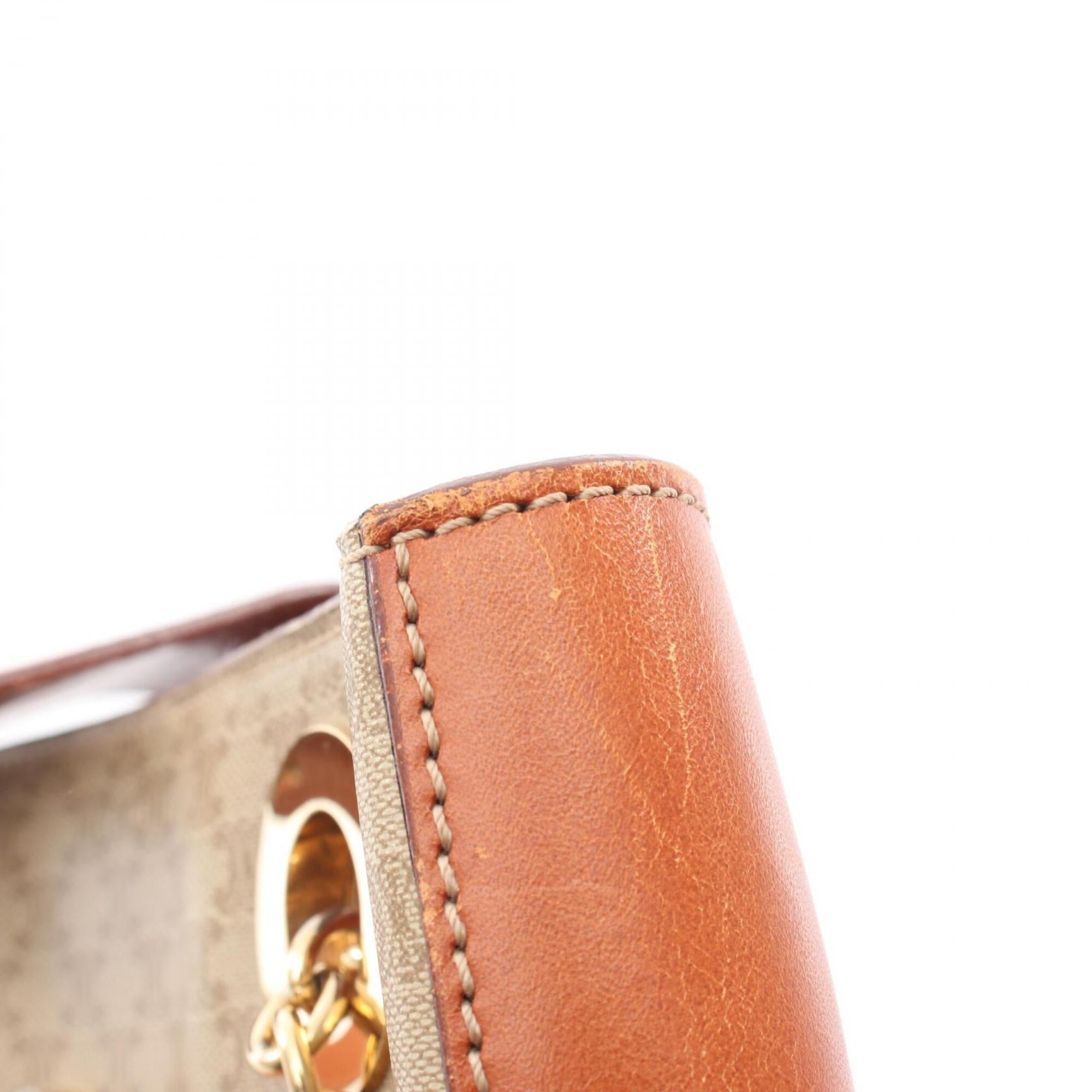 Celine Beige Brown Coated Canvas Leather Handbag Tote Bag (Pre-Owned)