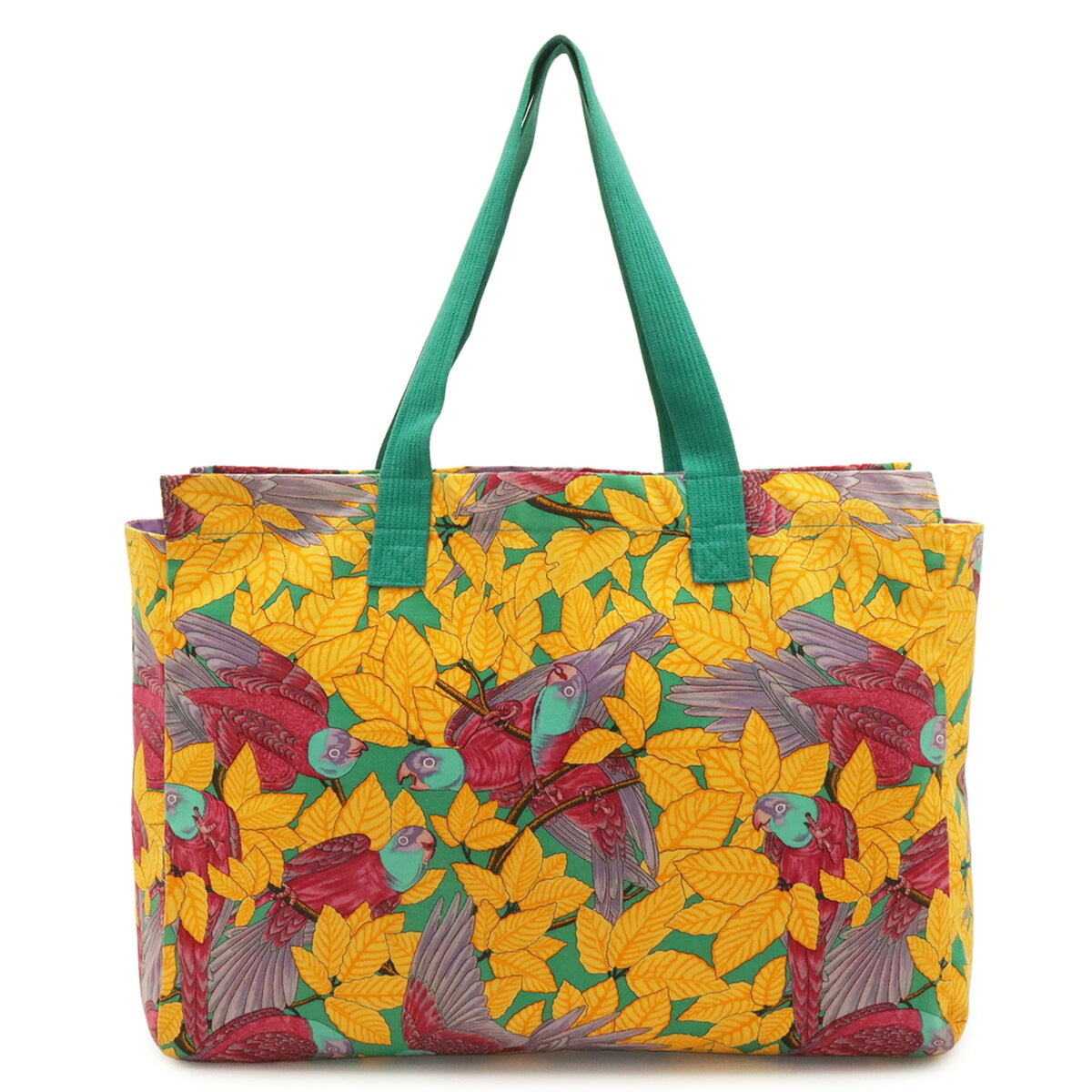 Hermes Green Multi-Color Yellow Canvas Shoulder Bag Tote Bag (Pre-Owned)