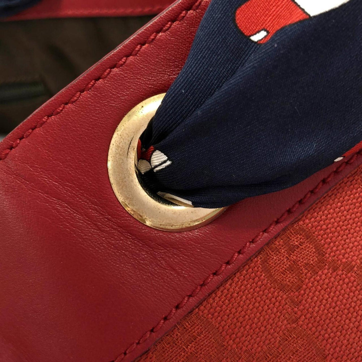 Gucci Red Color Gg Canvas Leather Handbag (Pre-Owned)