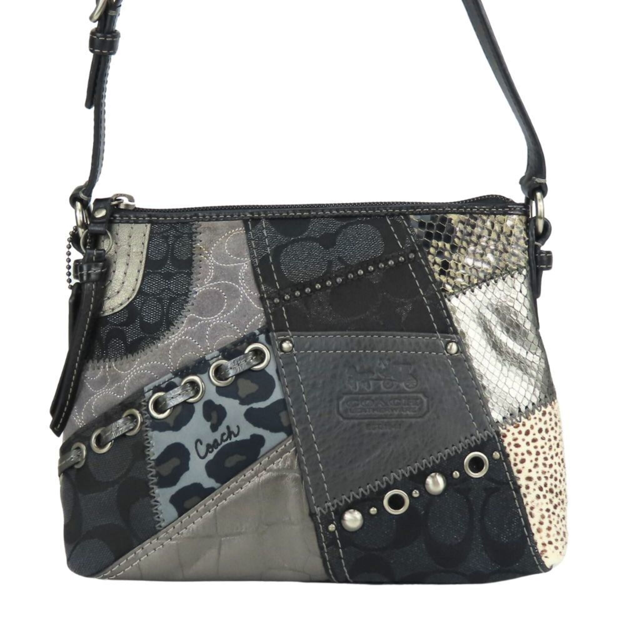 Coach Black Gray Canvas Leather Handbag (Pre-Owned)
