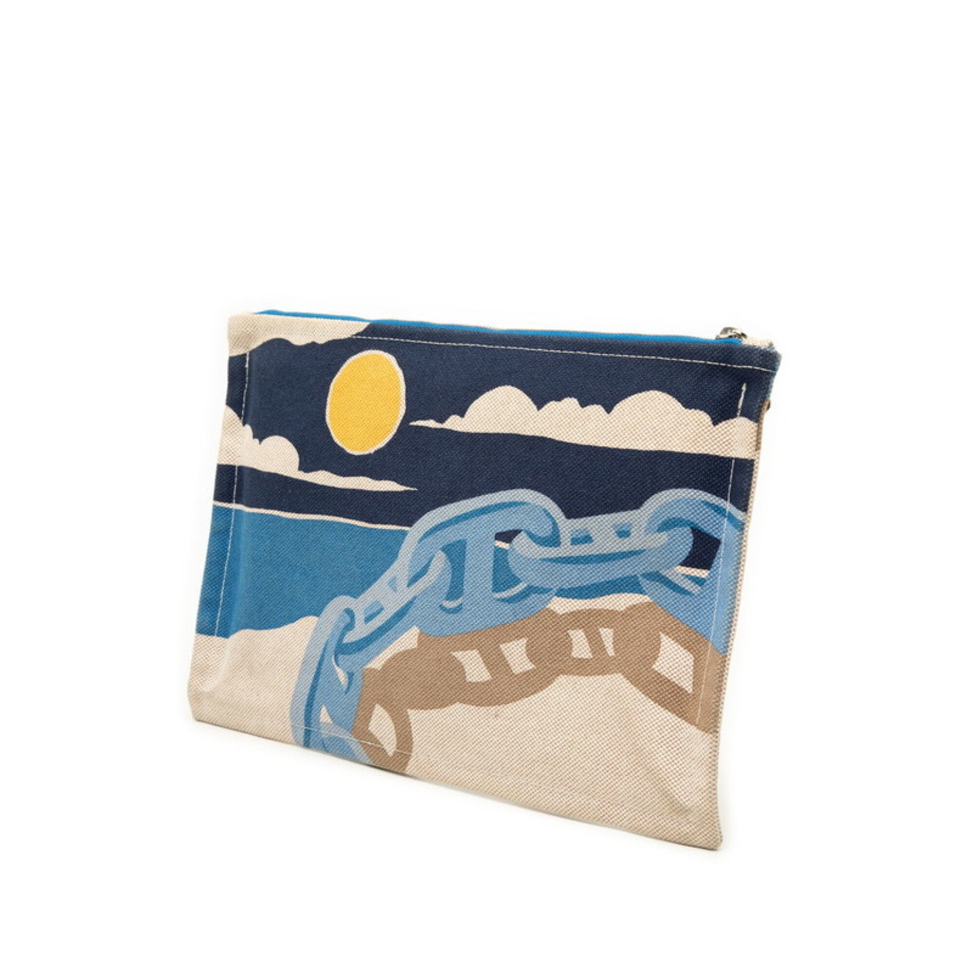 Hermes Beige Blue Canvas Clutch Bag (Pre-Owned)