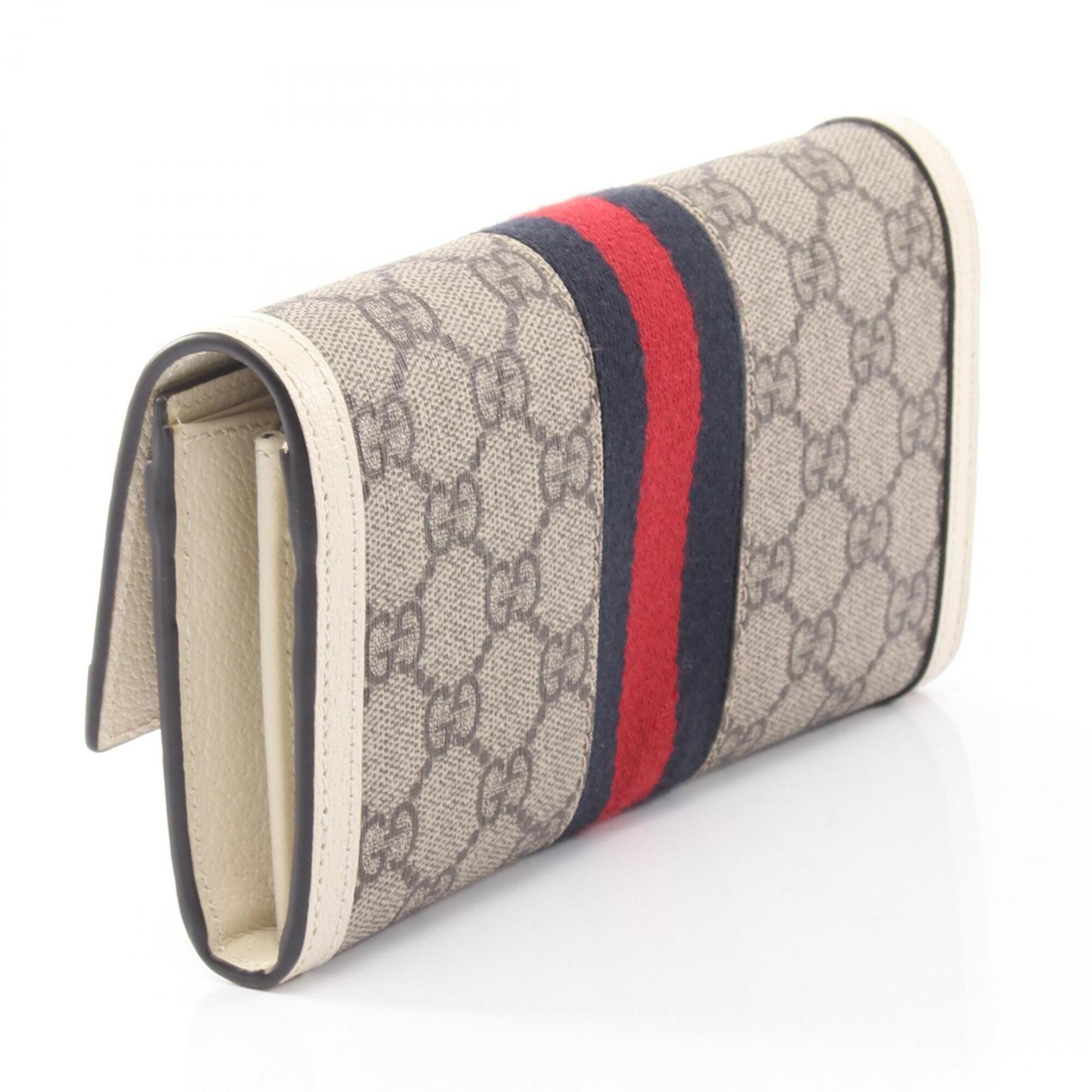 Gucci Beige White Leather Pvc Long Wallet (Bi-Fold) (Pre-Owned)