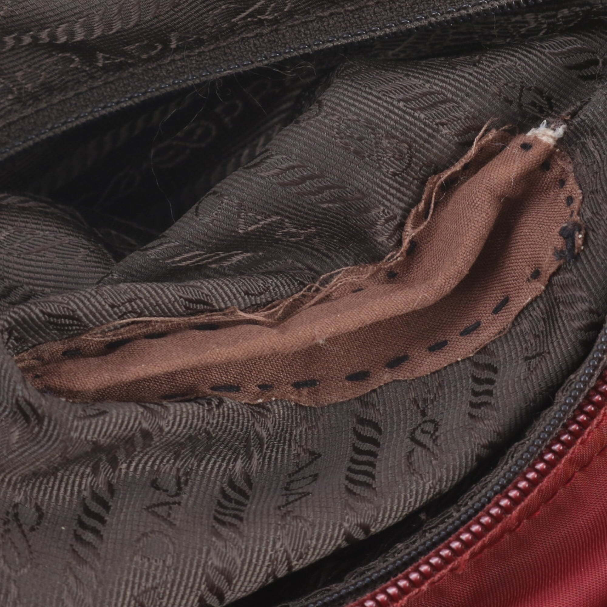 Prada Red Color Leather Nylon Shoulder Bag Tote Bag (Pre-Owned)
