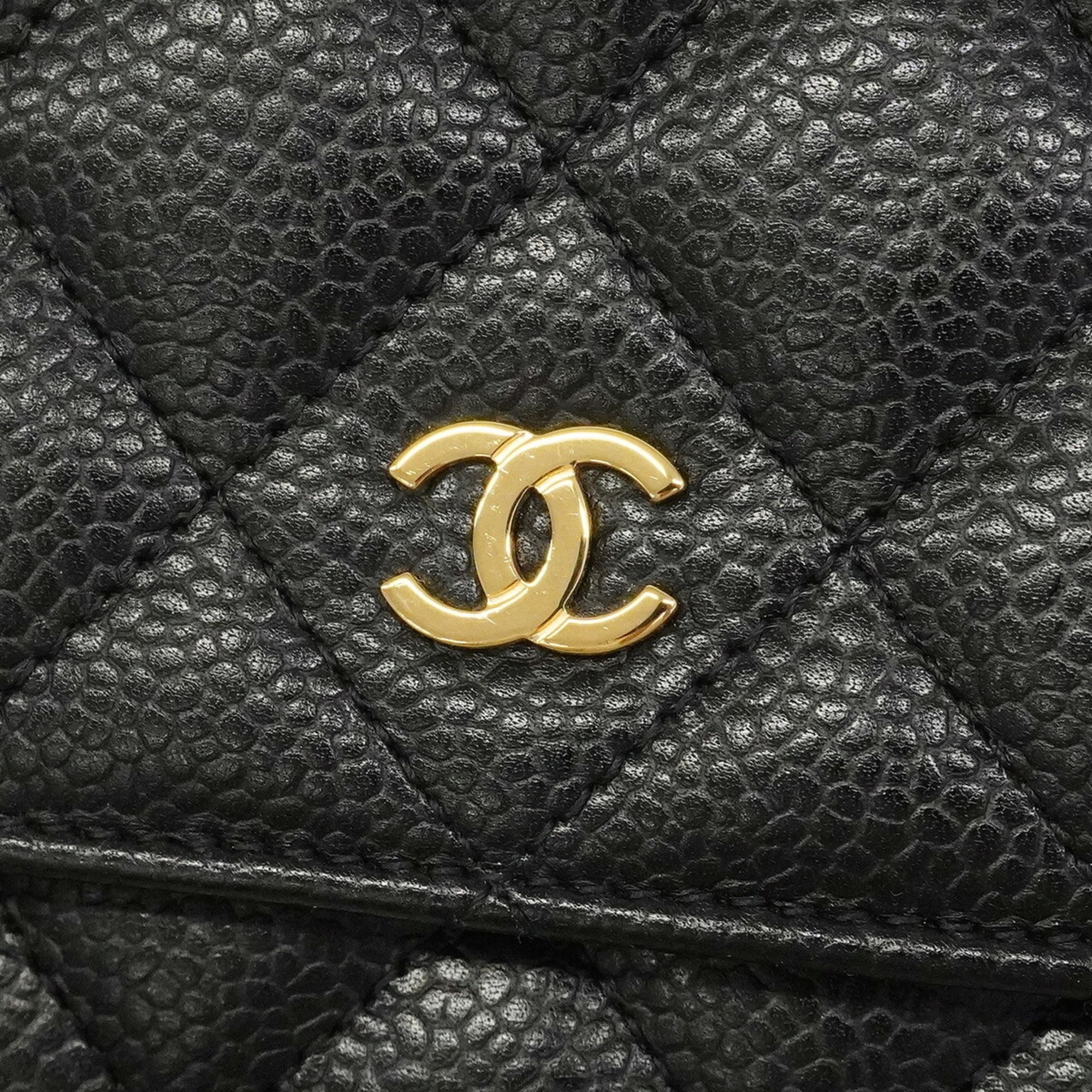 Chanel Black Grained Calfskin Chain/Shoulder Wallet (Pre-Owned)