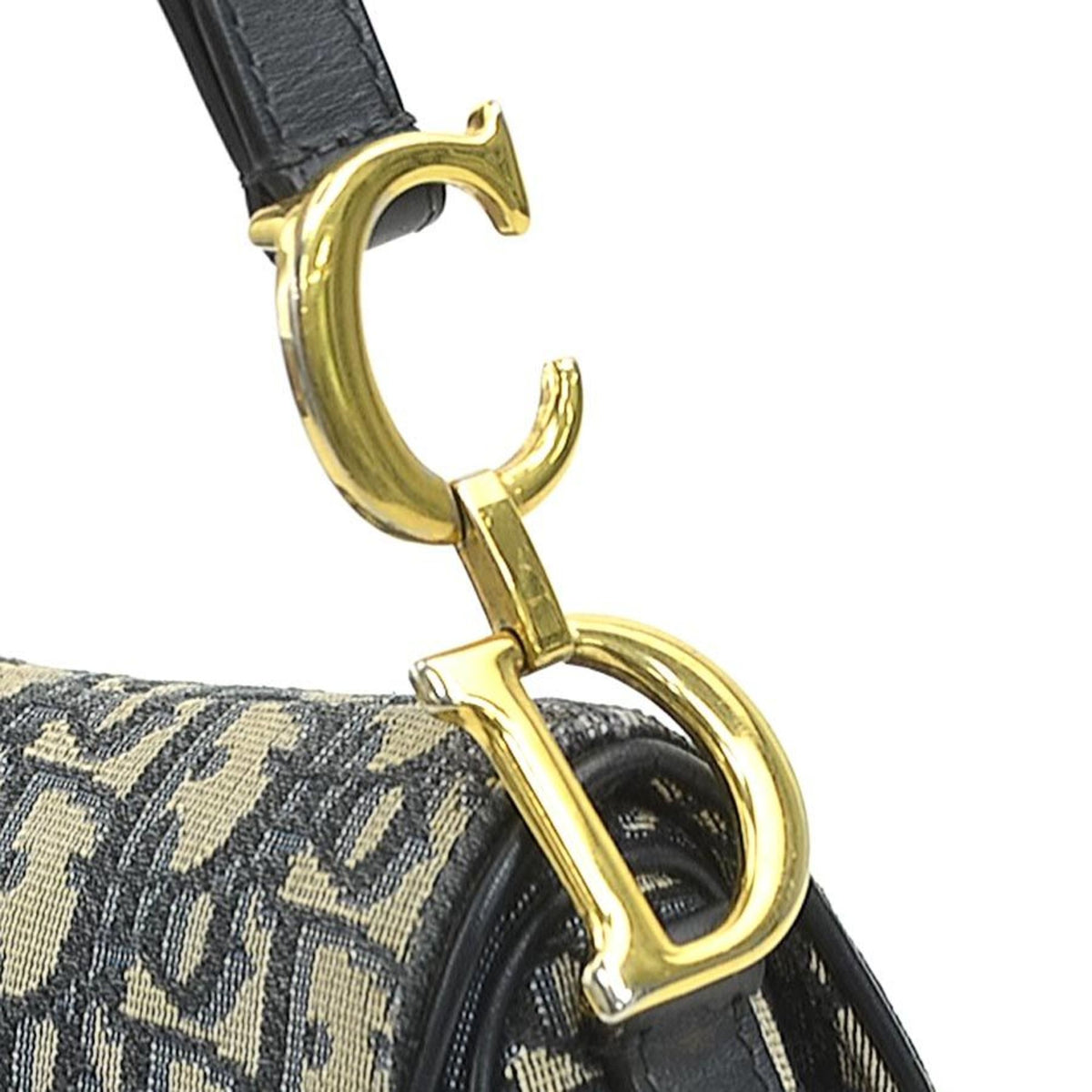 Christian Dior Navy Canvas Leather Handbag Saddle Bag Shoulder Bag (Pre-Owned)