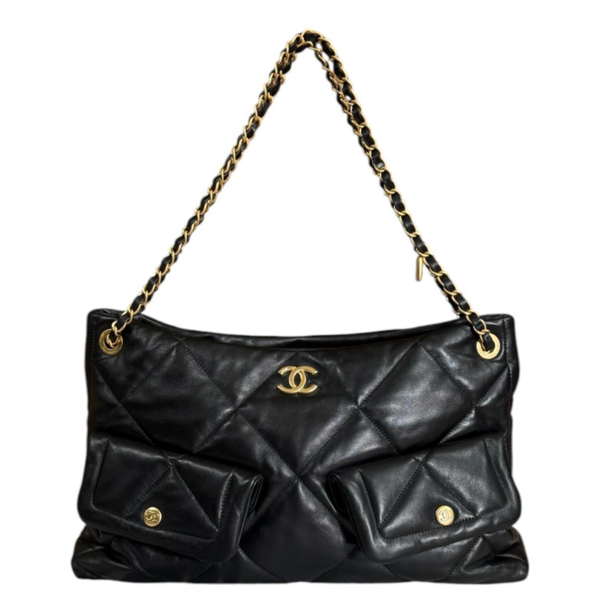 Chanel Black Leather Shopping Bag Shoulder Bag (Pre-Owned)