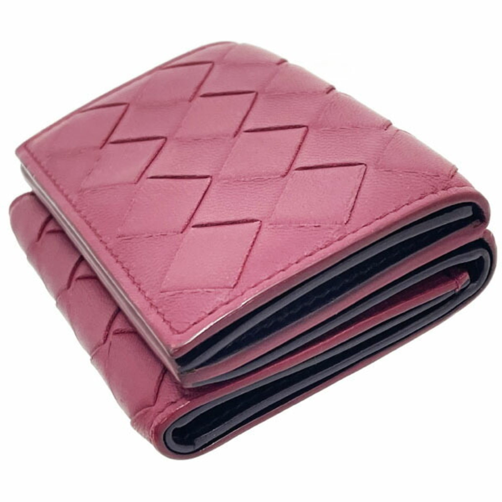 Bottega Veneta Red Color Wine Intrecciato Wallet (Tri-Fold) (Pre-Owned)