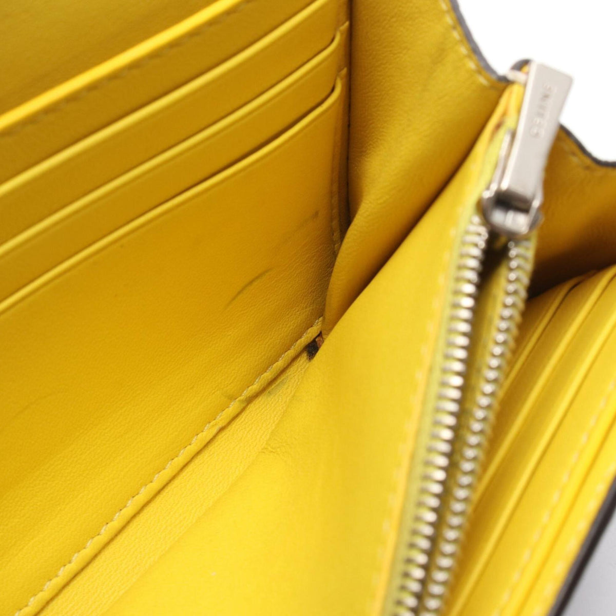 Celine Gray Yellow Leather Long Wallet (Bi-Fold) (Pre-Owned)
