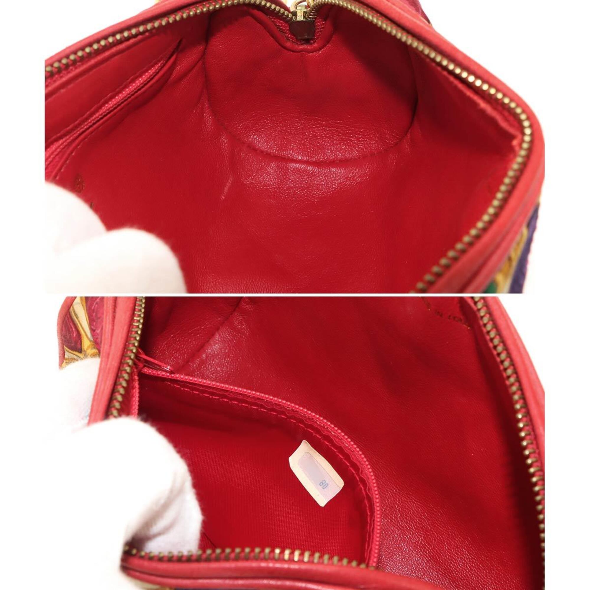 Chanel Multi-Color Red Color Satin Leather Shoulder Bag (Pre-Owned)