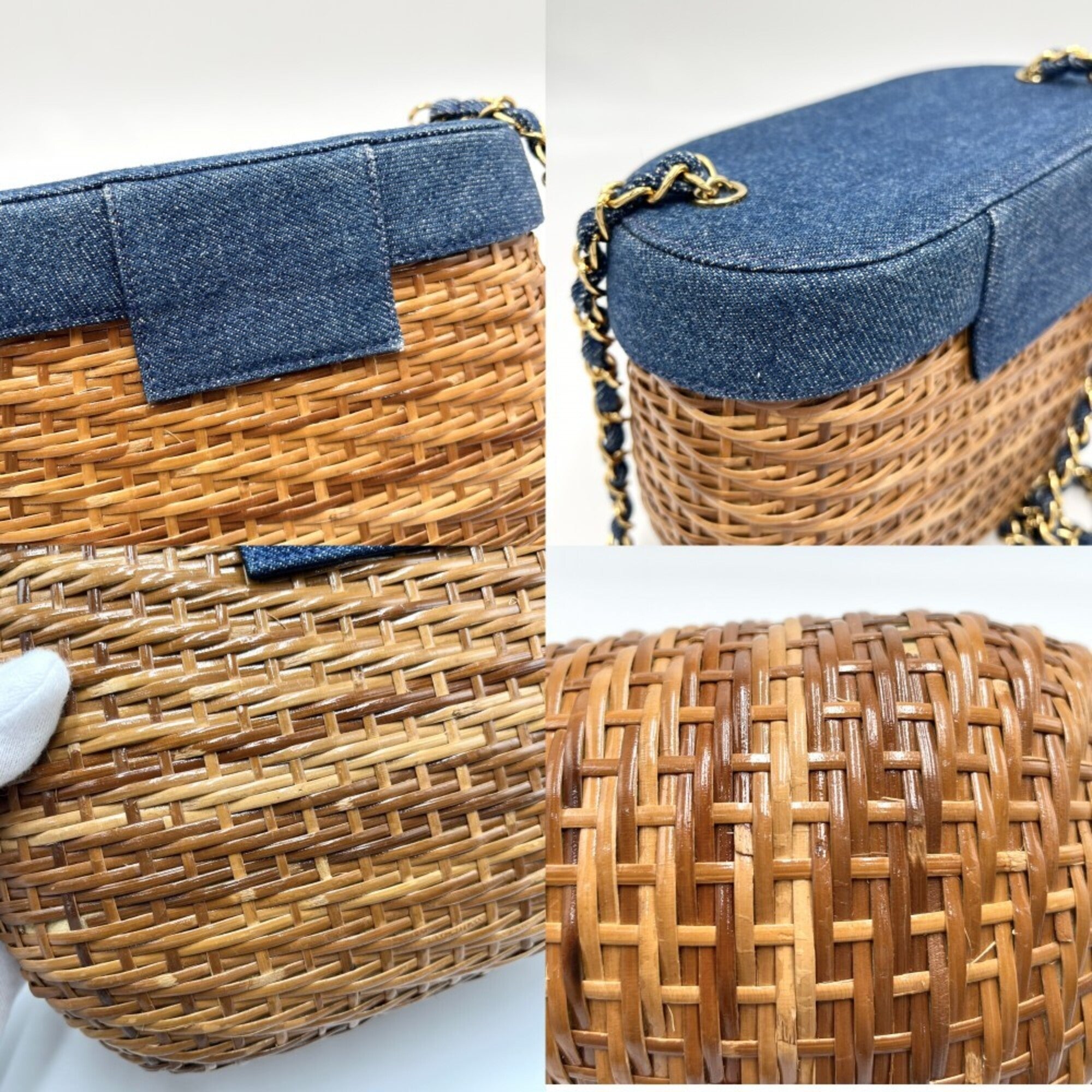Chanel Blue Brown Straw Denim Shoulder Bag (Pre-Owned)