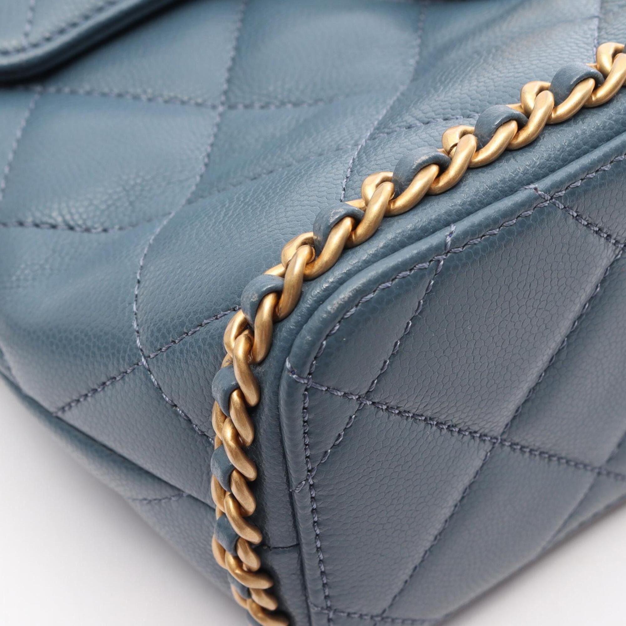 Chanel Blue Grained Calfskin Backpack Handbag (Pre-Owned)