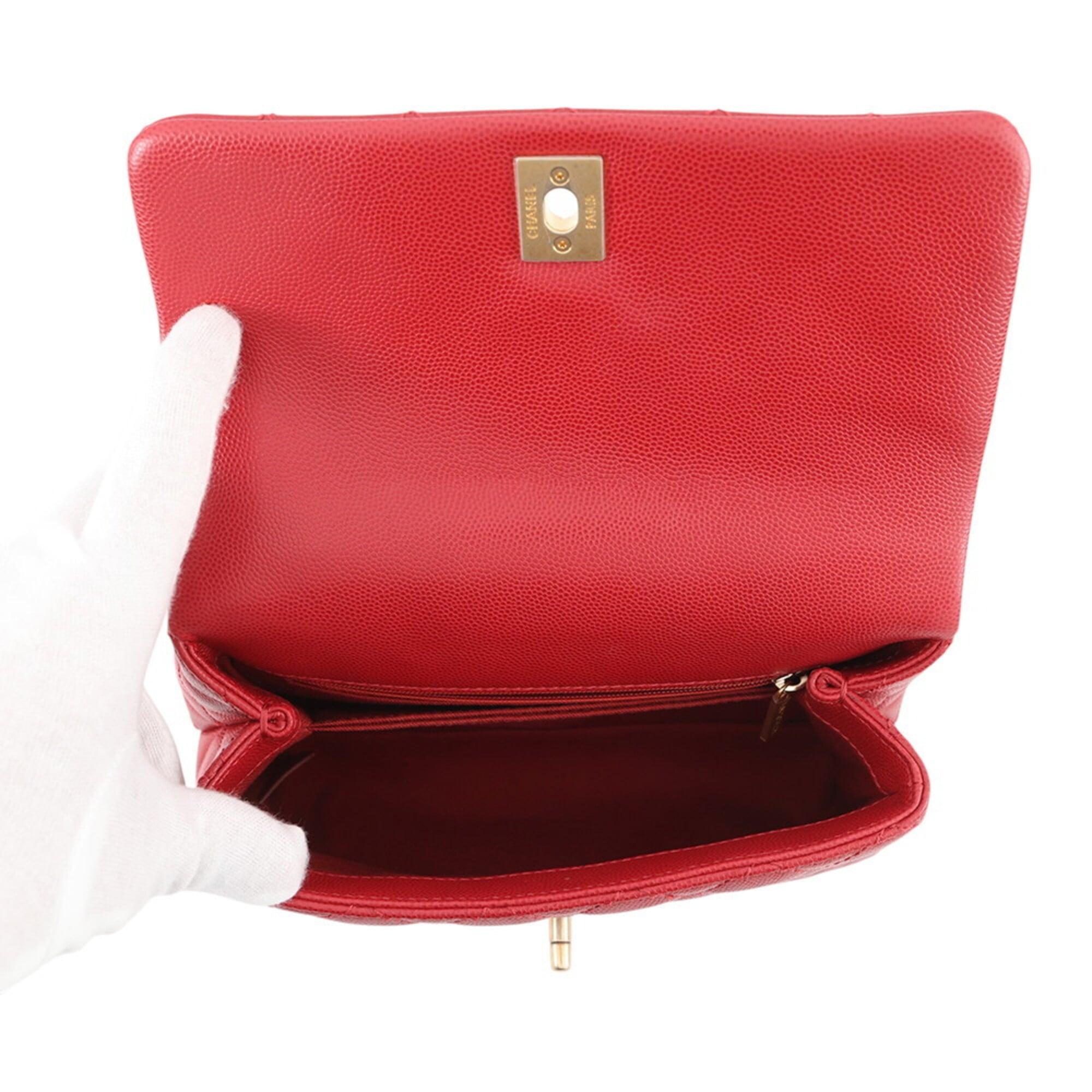Chanel Red Color Grained Calfskin Handbag Shoulder Bag (Pre-Owned)