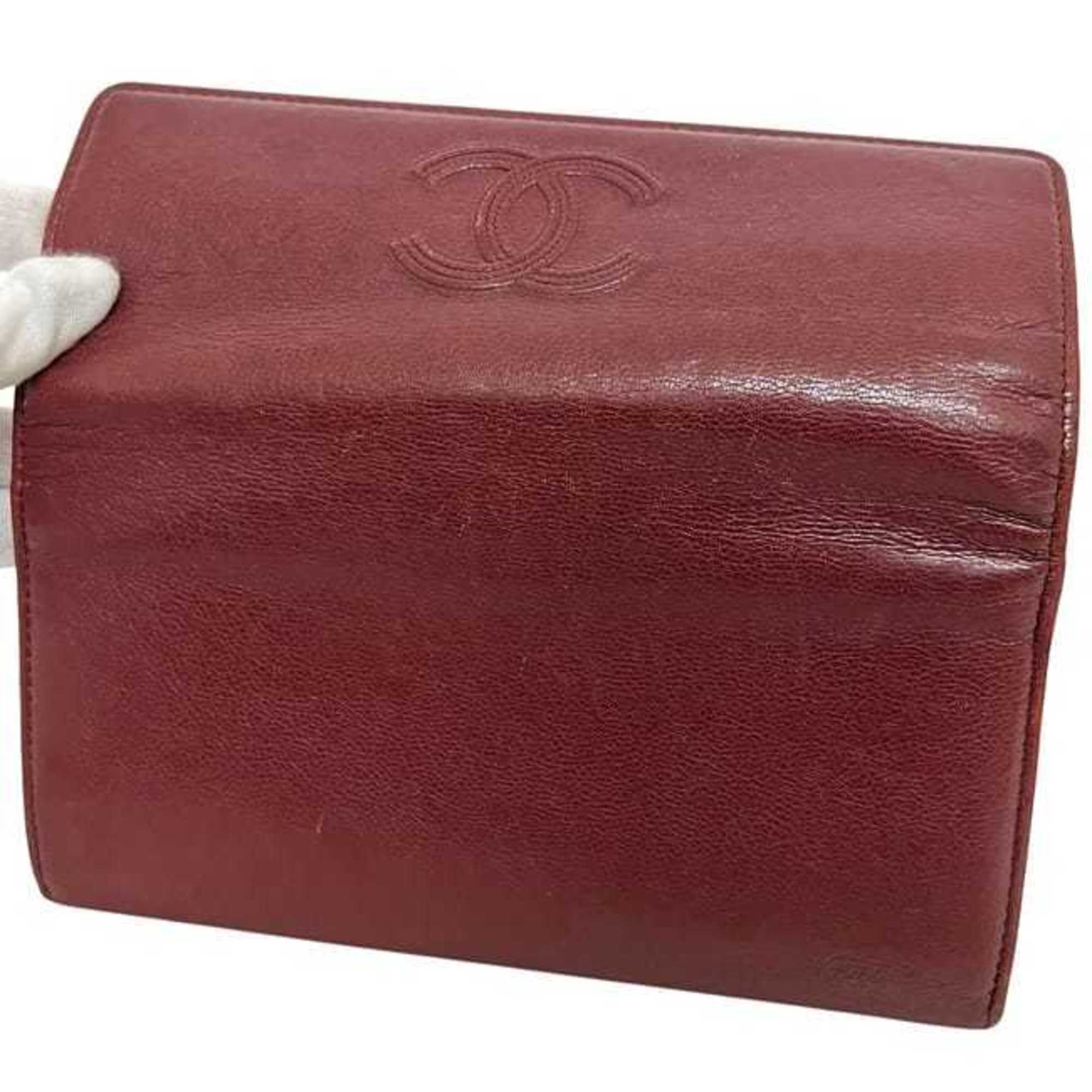 Chanel Bordeaux Leather Long Wallet (Bi-Fold) (Pre-Owned)