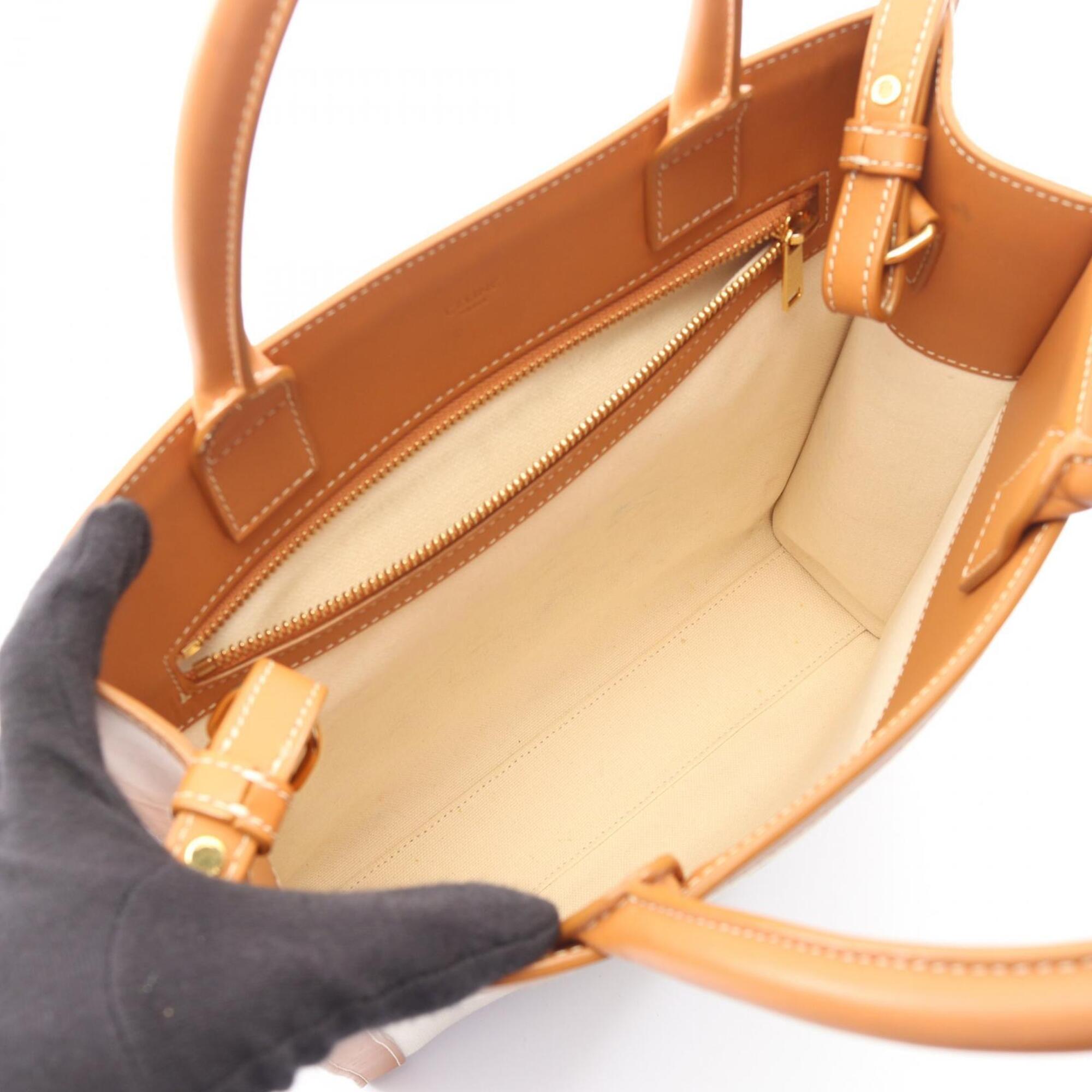 Celine Brown Ivory Canvas Leather Handbag Tote Bag (Pre-Owned)