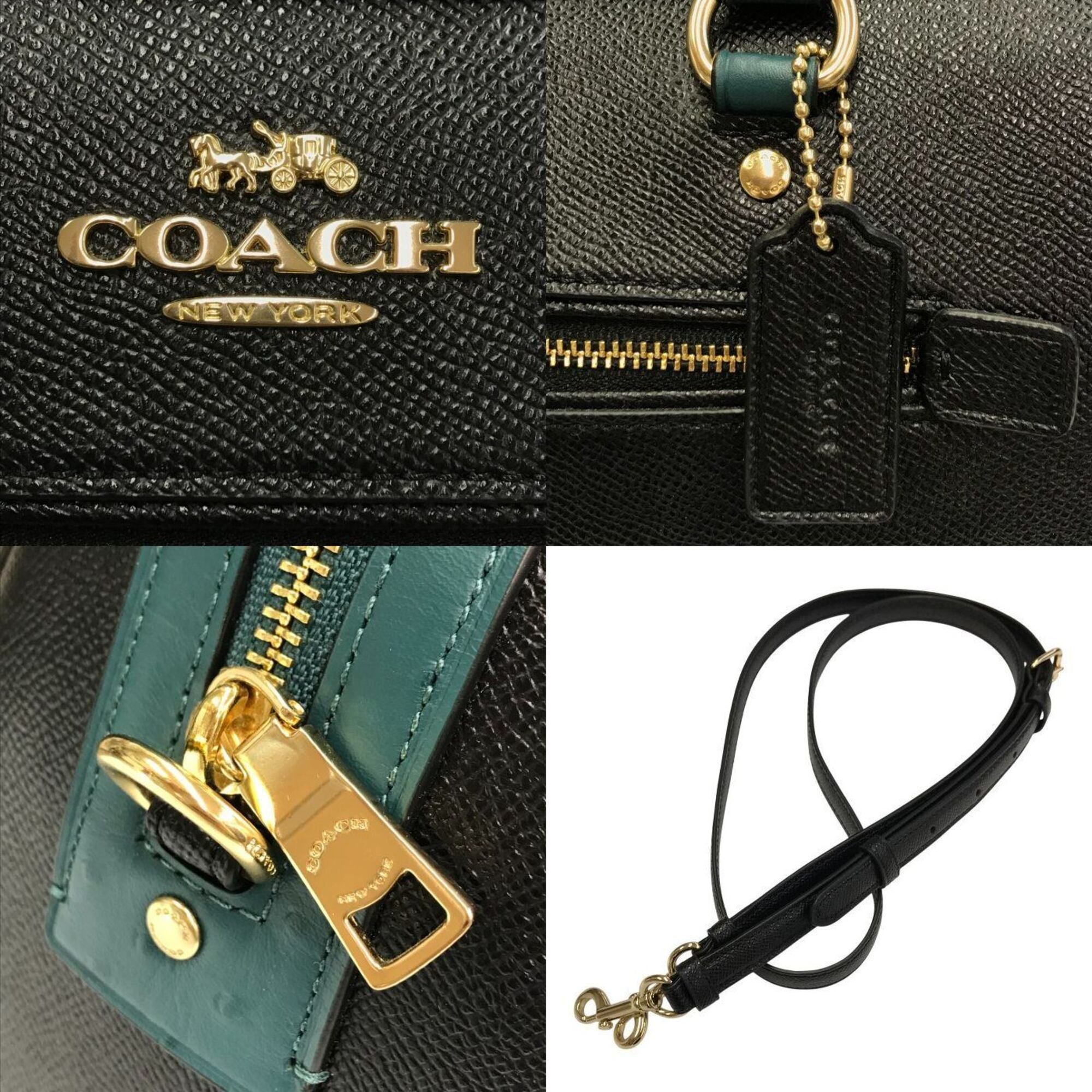 Coach Black Green Leather Boston Bag Handbag (Pre-Owned)