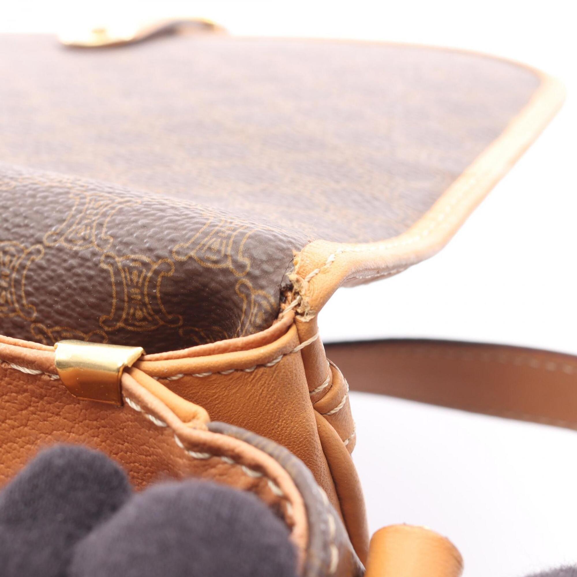 Celine Brown Coated Canvas Leather Handbag Shoulder Bag (Pre-Owned)