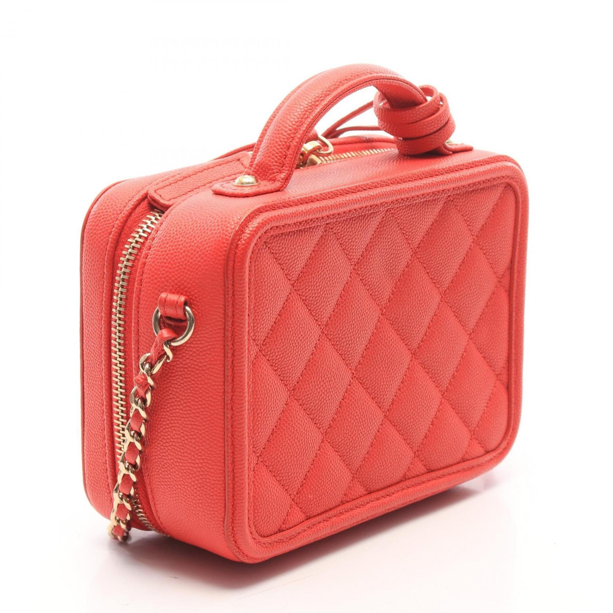 Chanel Red Color Grained Calfskin Handbag Shoulder Bag Vanity Bag (Pre-Owned)