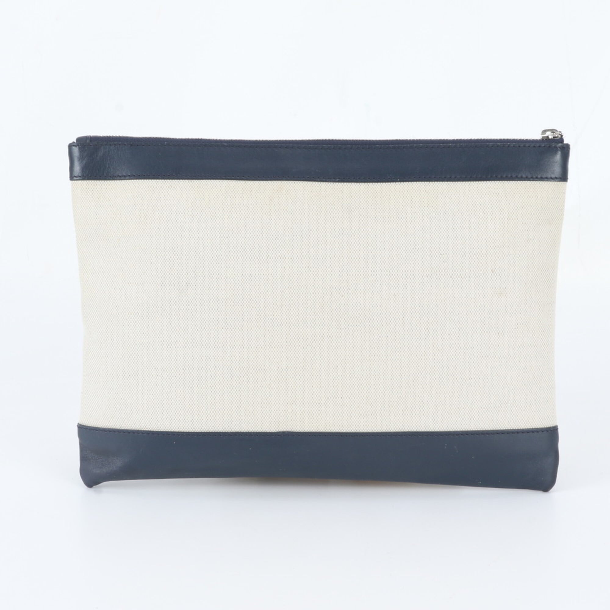 Balenciaga Navy White Leather Canvas Handbag Pouch (Pre-Owned)