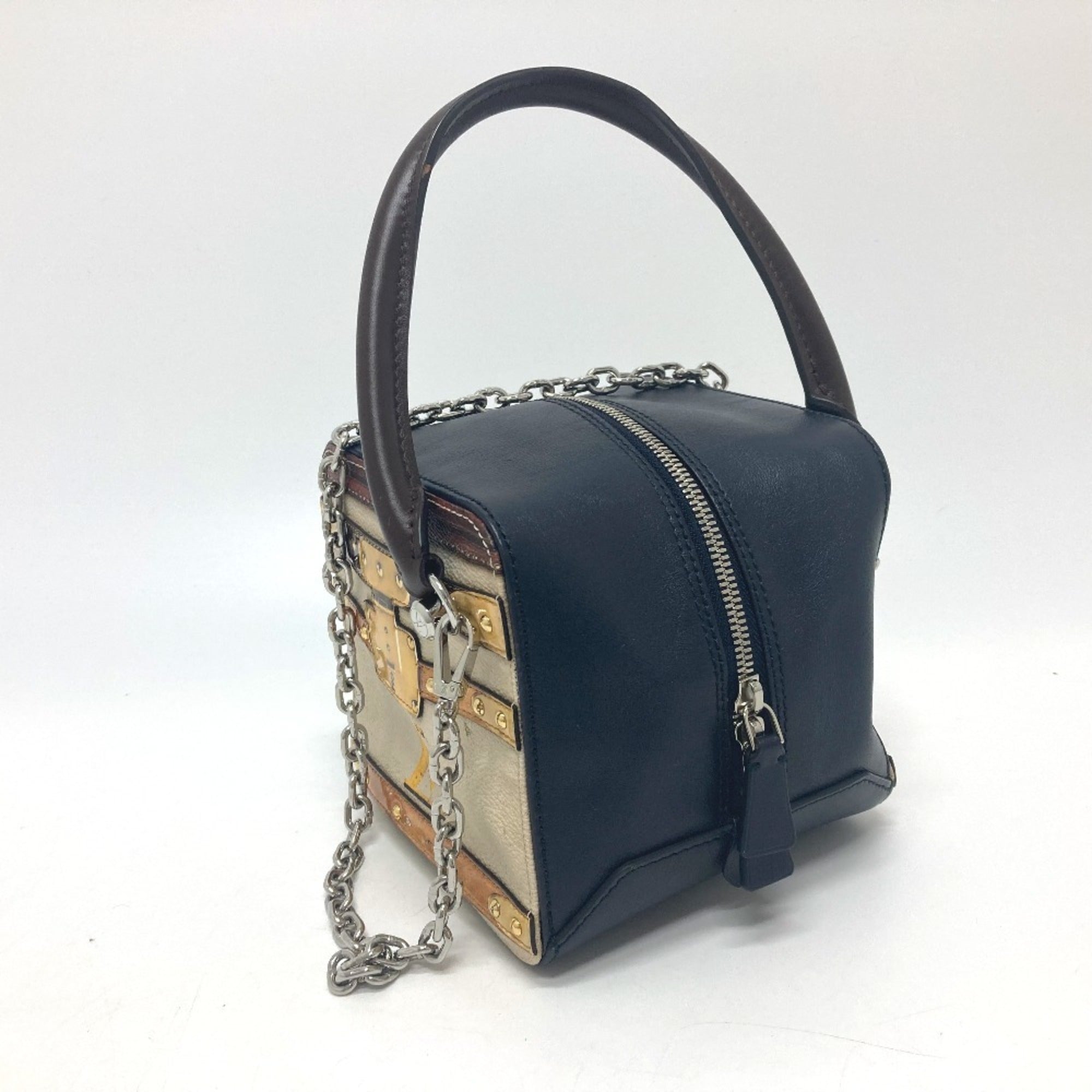 Louis Vuitton Beige Black Leather Handbag (Pre-Owned)