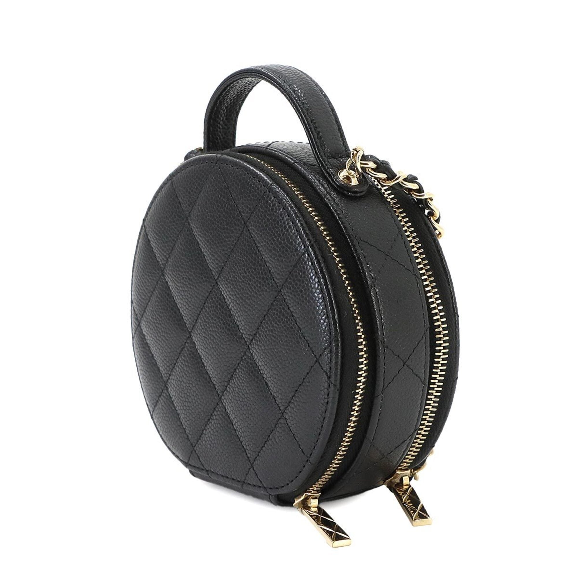 Chanel Matelasse Black Grained Calfskin Shoulder Bag Vanity Bag (Pre-Owned)