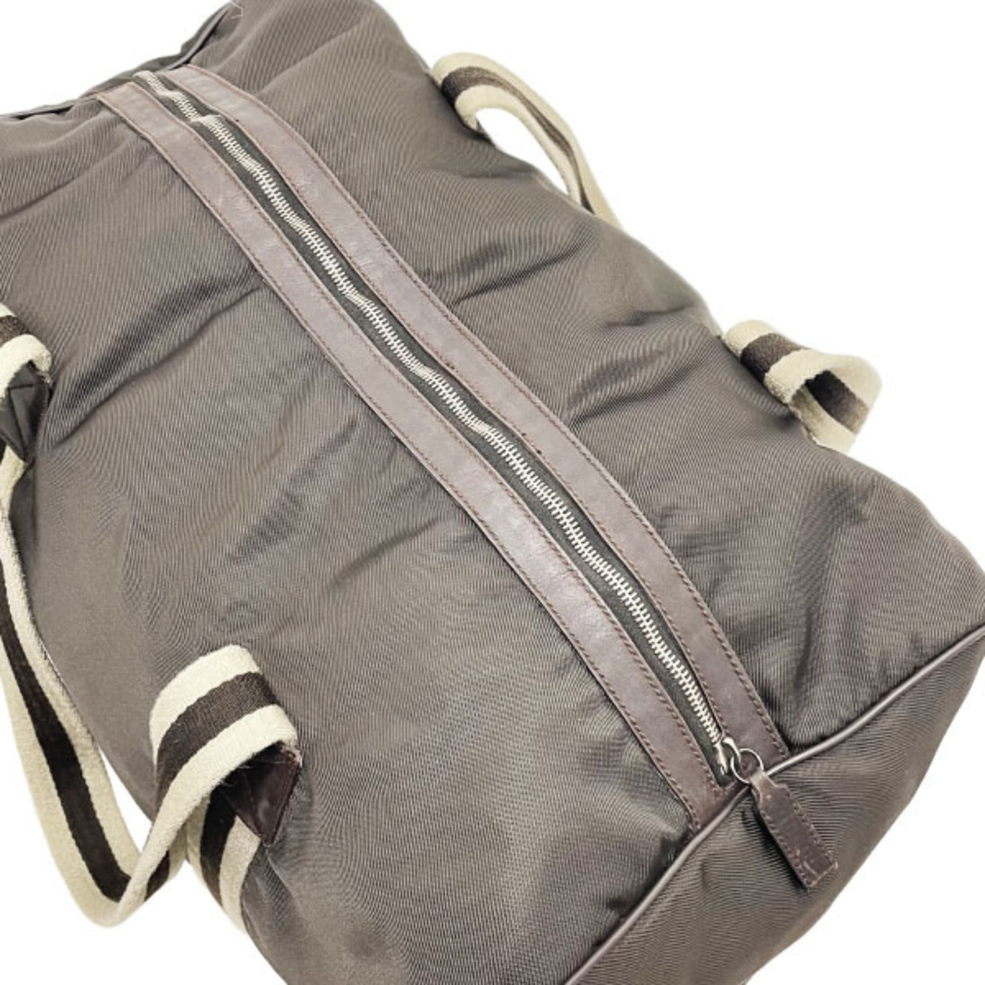 Gucci Beige Dark Brown Nylon Leather Boston Bag (Pre-Owned)