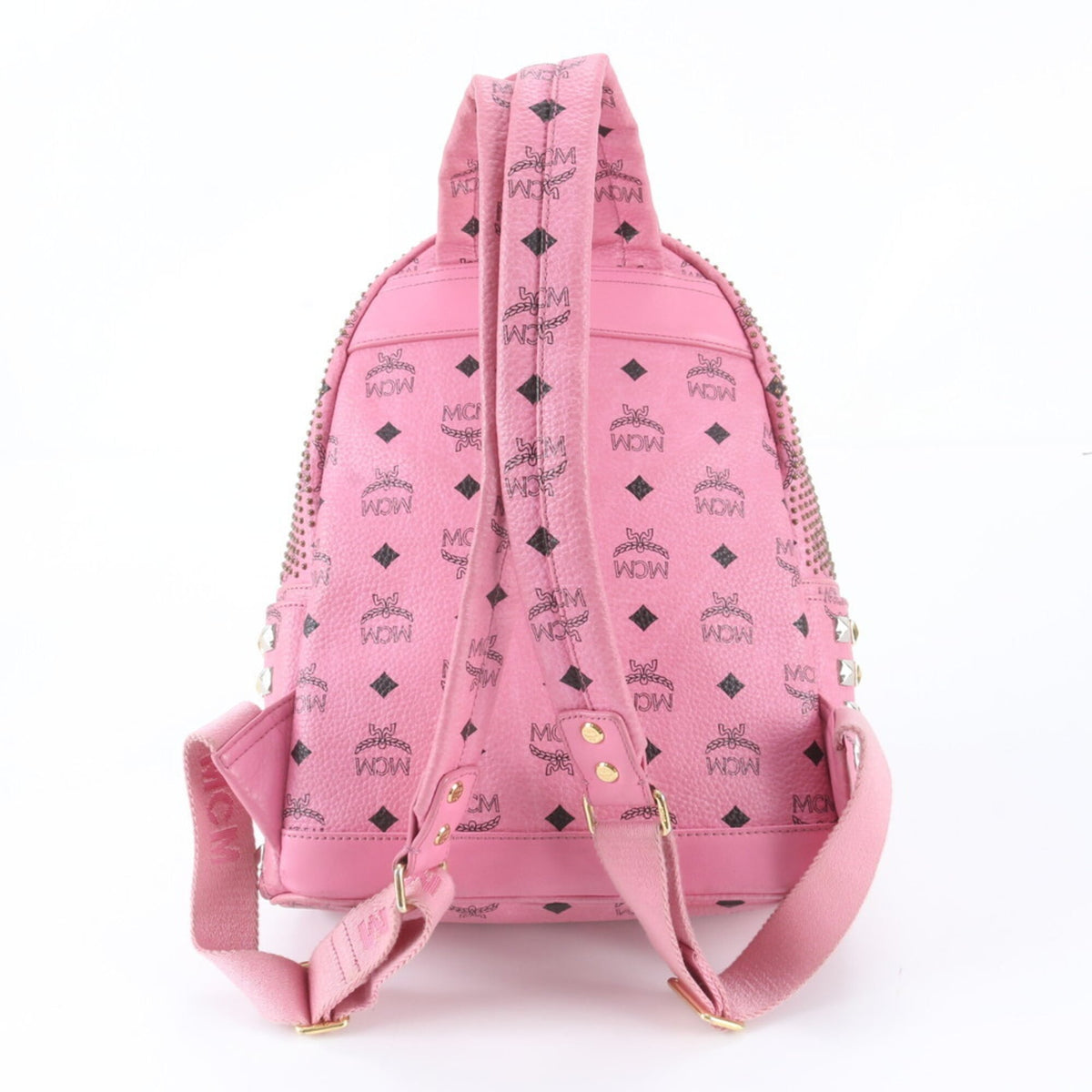Mcm Pink Leather Coated Canvas Backpack Shoulder Bag (Pre-Owned)