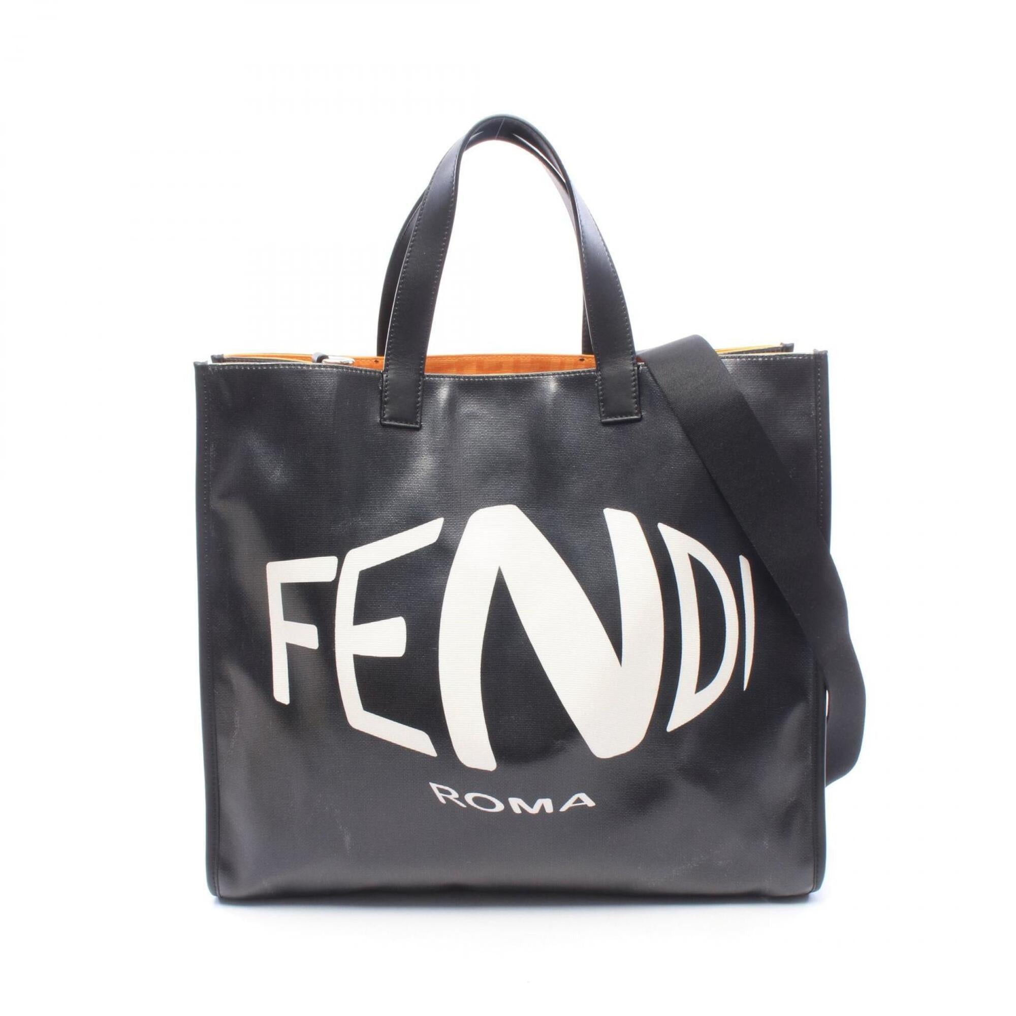 Fendi Black White Coated Canvas Handbag Tote Bag (Pre-Owned)