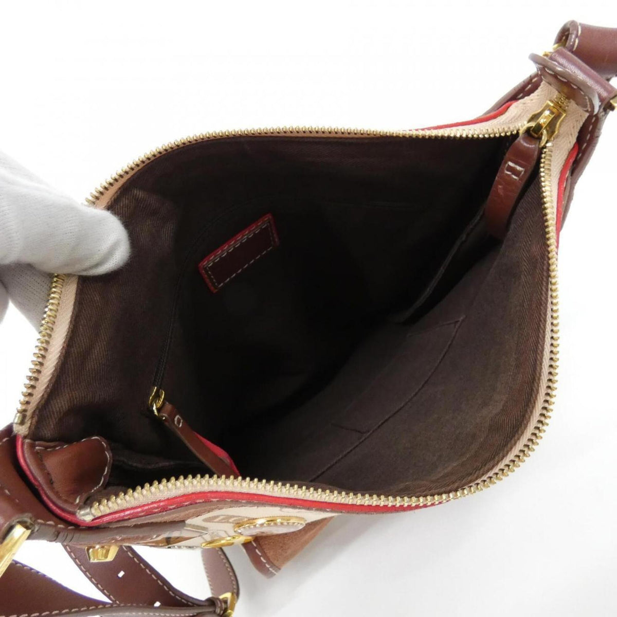 Loewe Beige Brown Red Color Canvas Shoulder Bag (Pre-Owned)