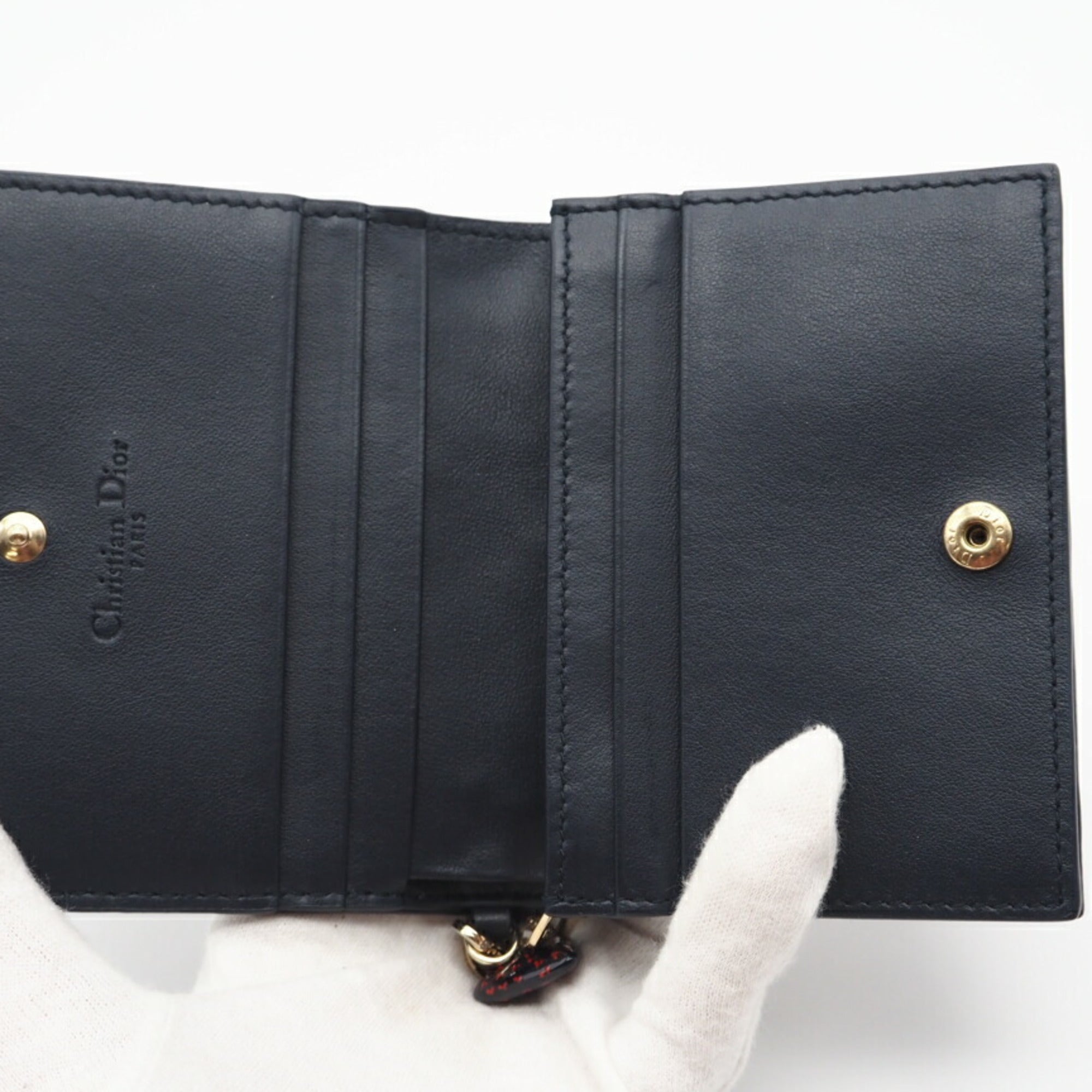 Christian Dior Navy Red Color Leather Wallet (Bi-Fold) (Pre-Owned)