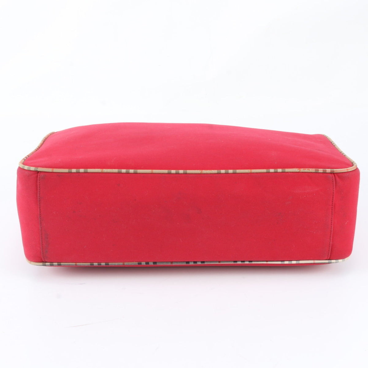 Burberry Red Color Leather Canvas Handbag Shoulder Bag Tote Bag (Pre-Owned)