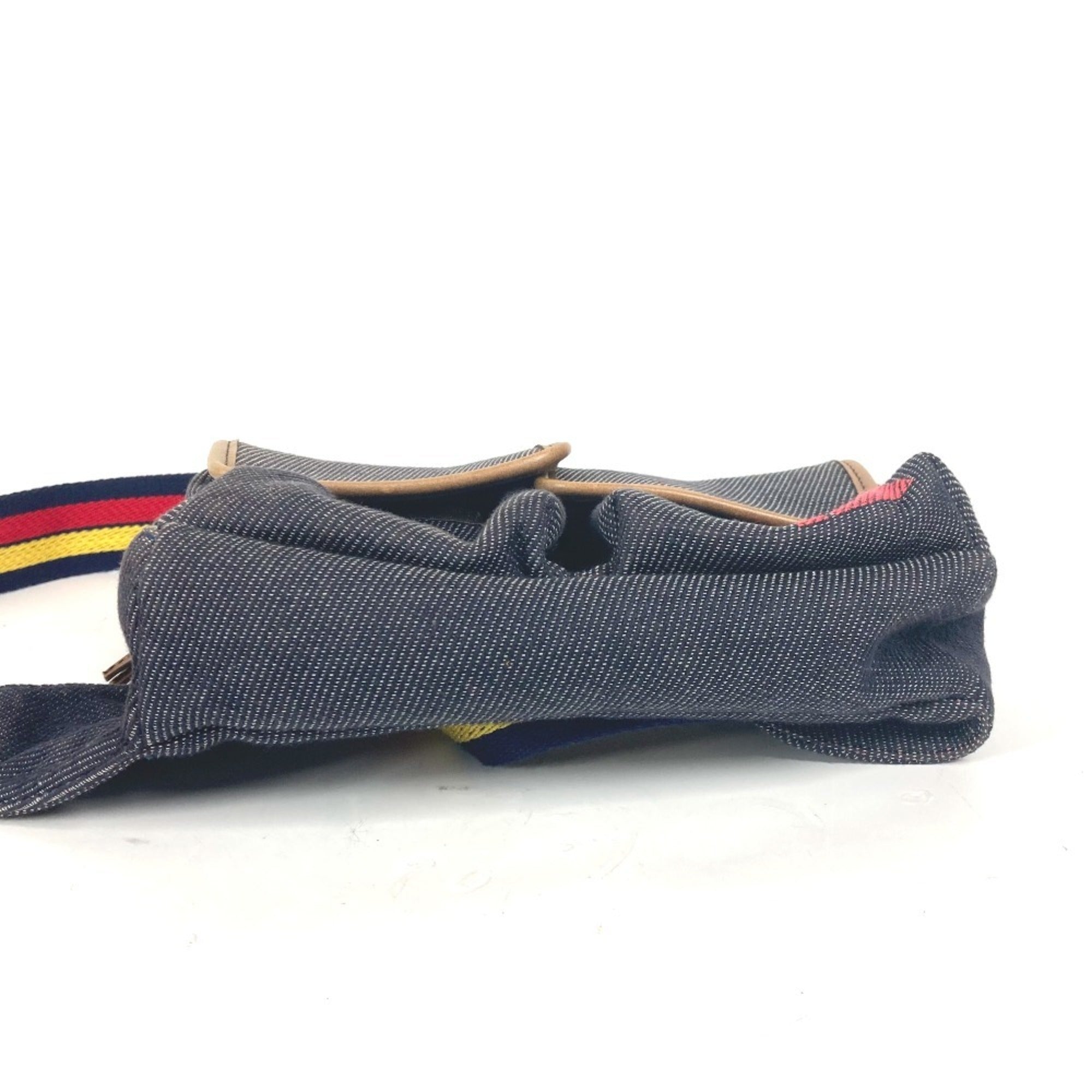 Fendi Blue Multi-Color Leather Canvas Shoulder Bag Sling Bag (Pre-Owned)