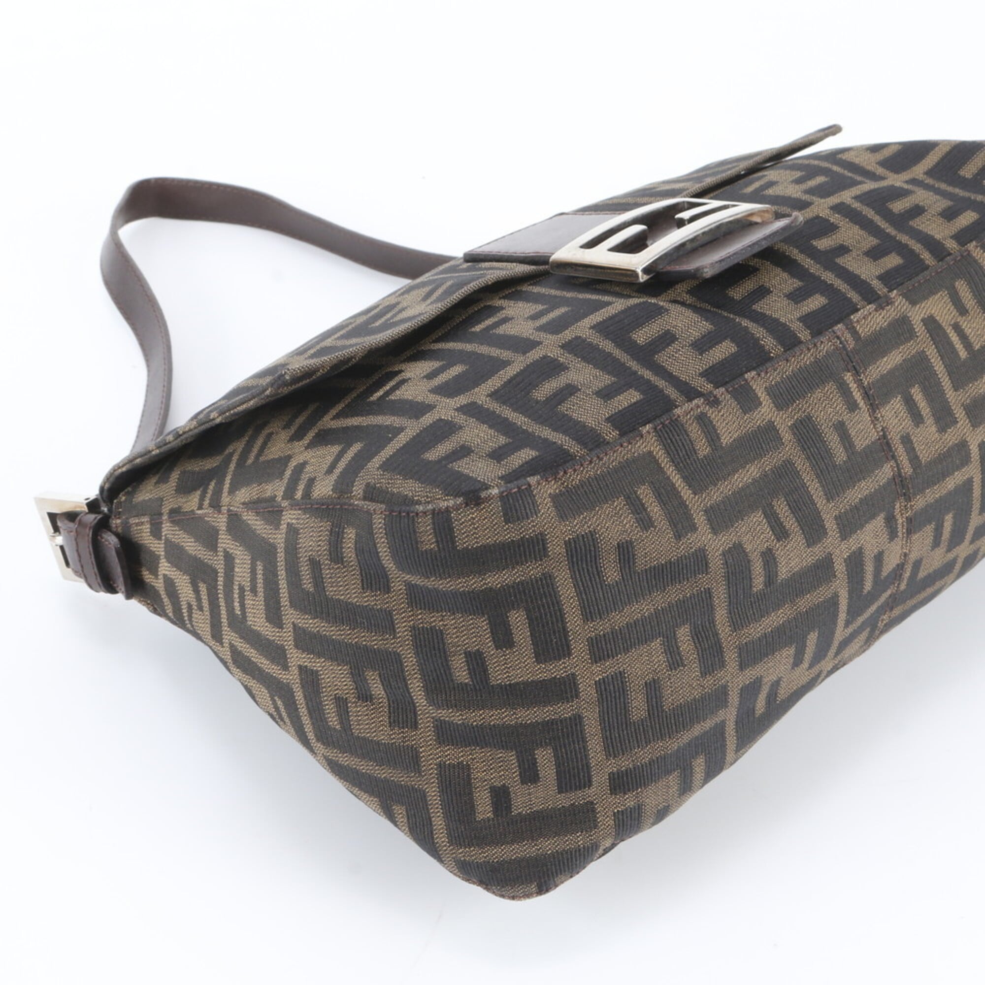 Fendi Brown Leather Canvas Handbag Shoulder Bag (Pre-Owned)