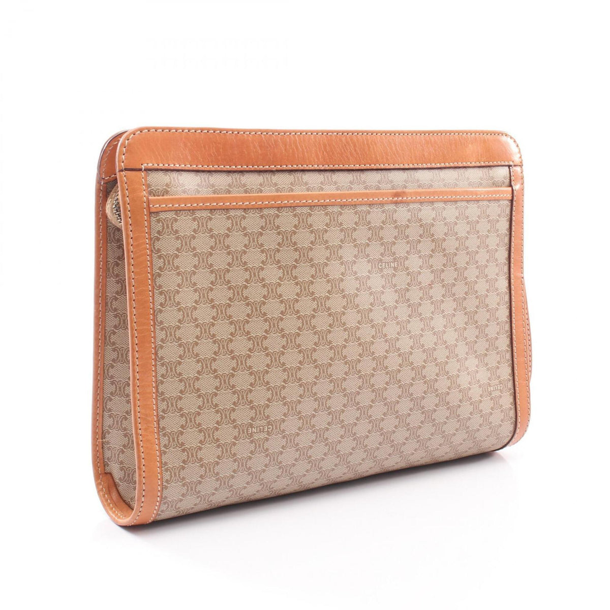 Celine Macadam Beige Brown Coated Canvas Clutch Bag Handbag (Pre-Owned)