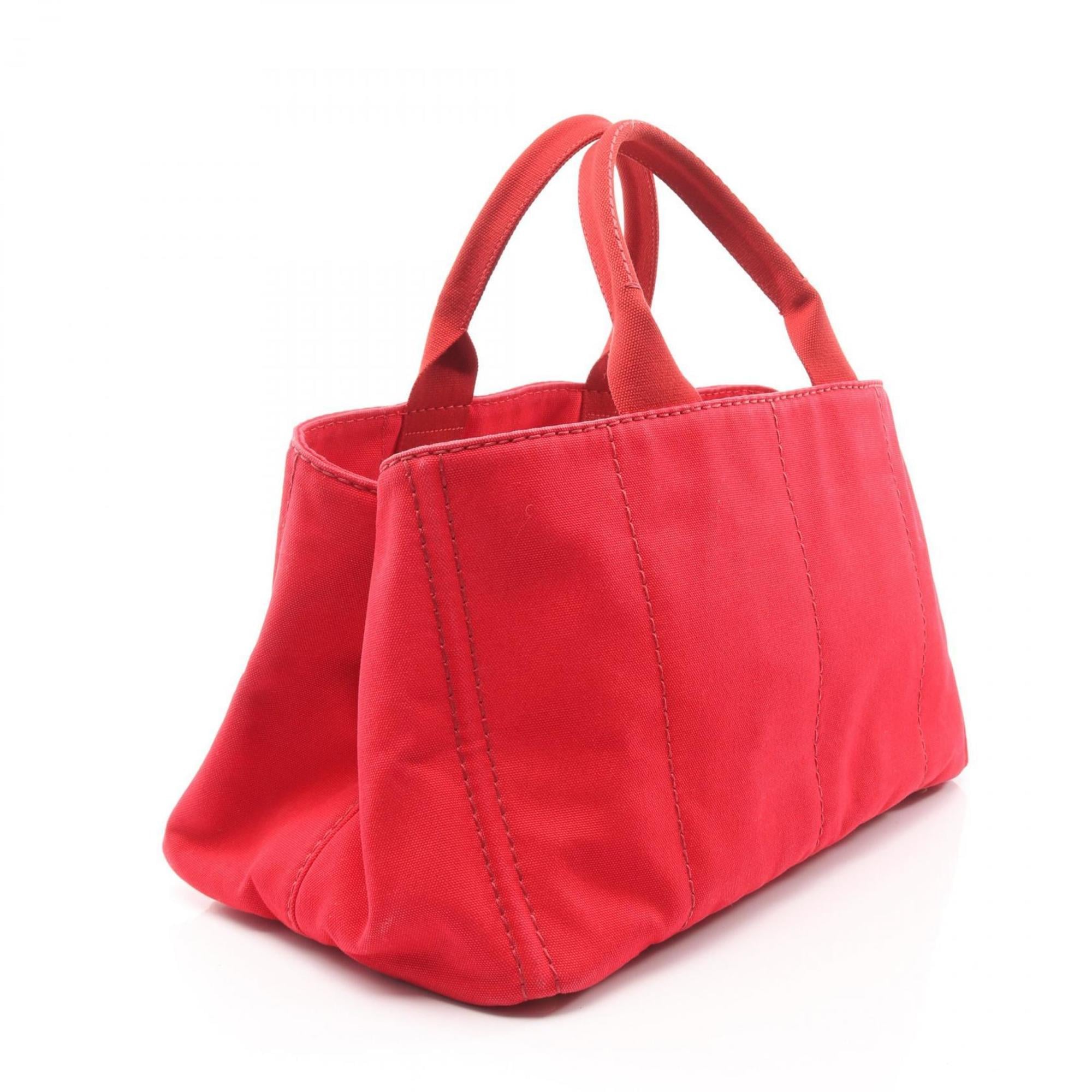 Prada Red Color Canvas Tote Bag (Pre-Owned)