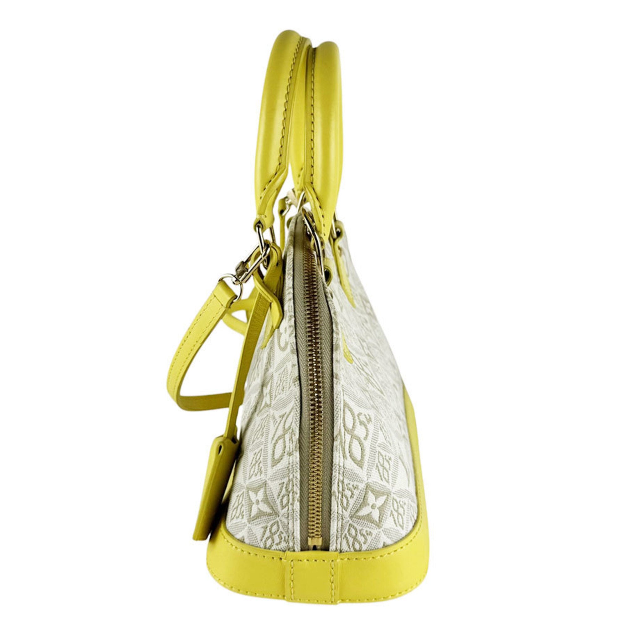 Louis Vuitton Grayish Yellow Canvas Leather Handbag Shoulder Bag (Pre-Owned)