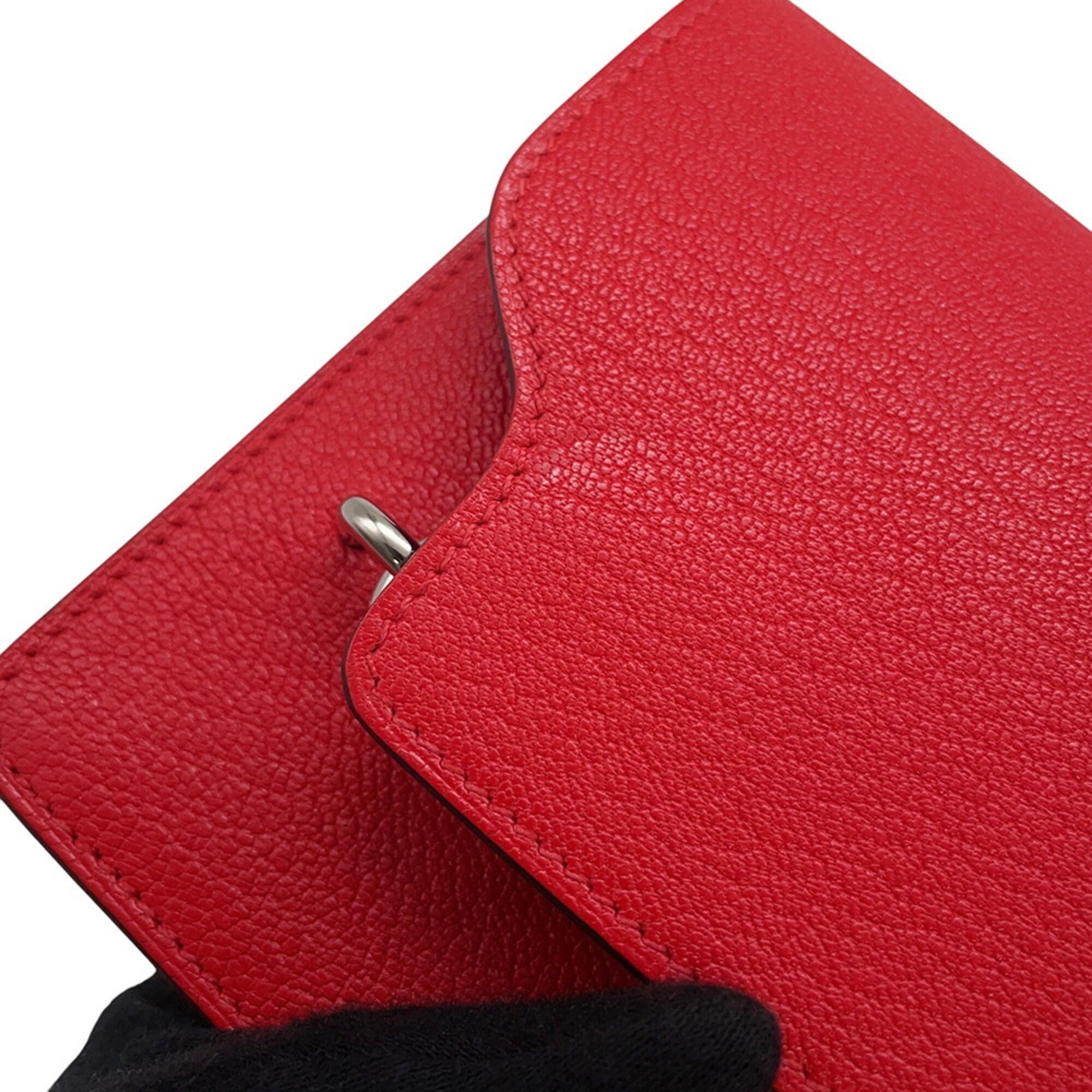 Hermes Orange Orange Red Chevre Myzore Leather Coin Purse/Coin Case (Pre-Owned)