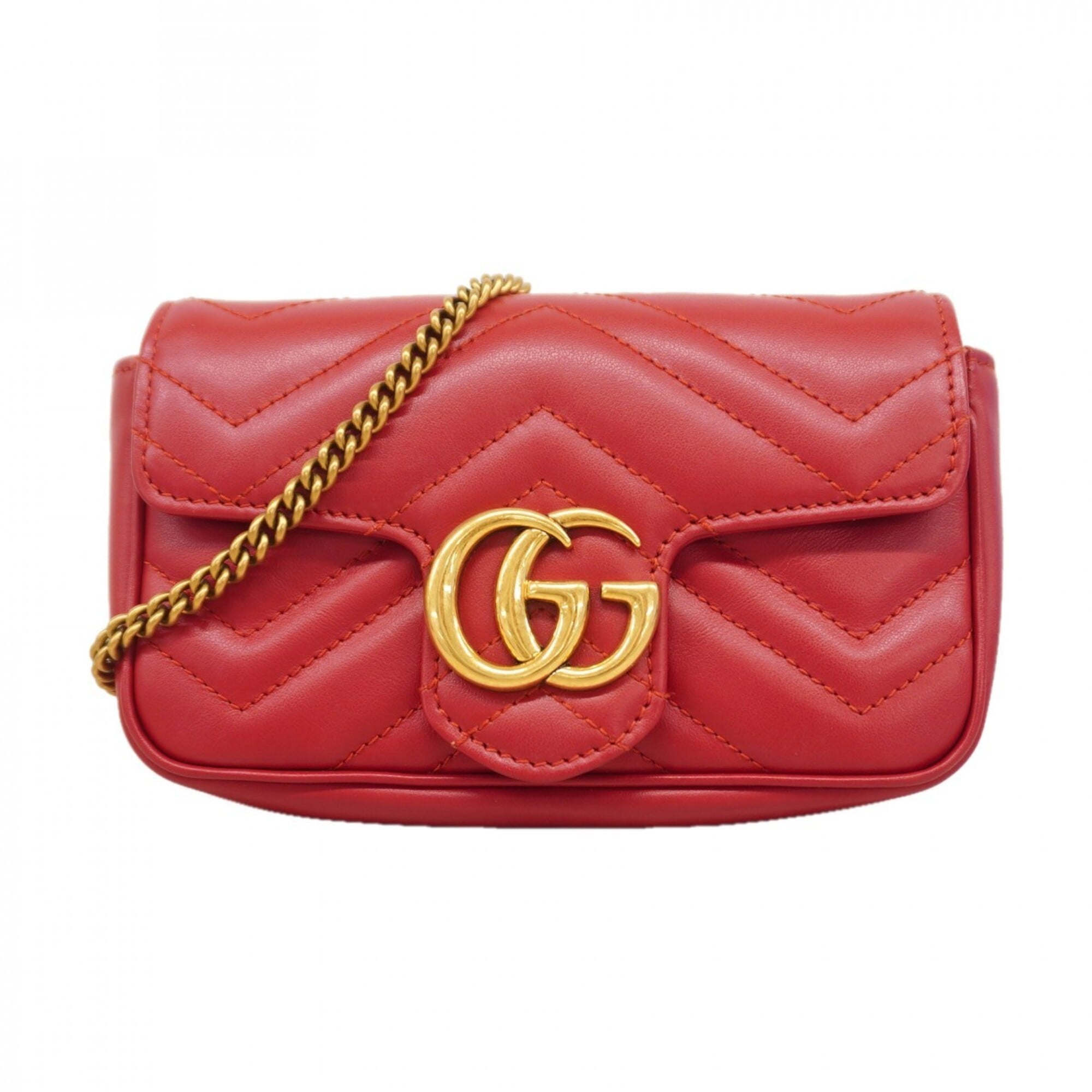Gucci Red Color Leather Shoulder Bag (Pre-Owned)