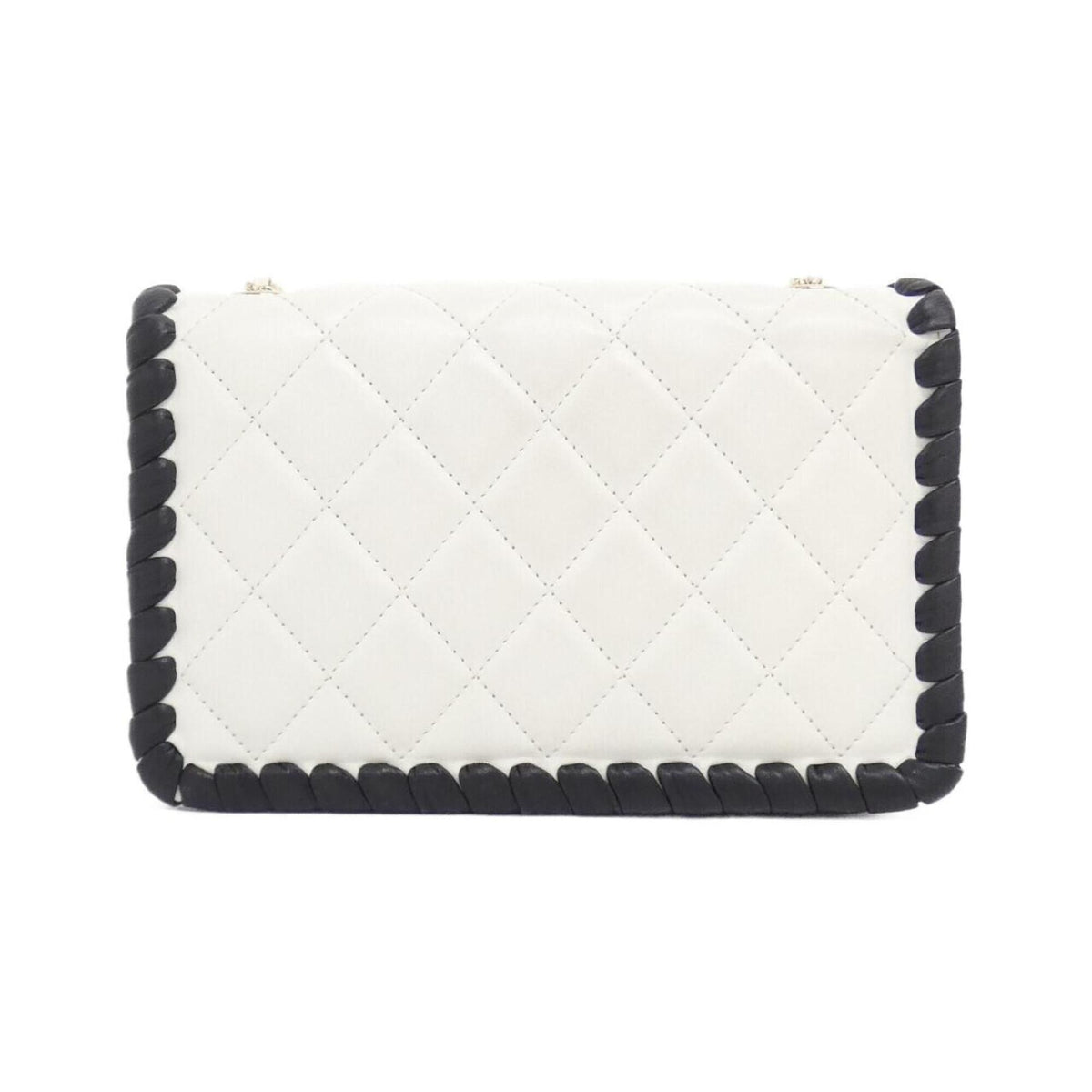 Chanel Black White Leather Chain/Shoulder Wallet (Pre-Owned)