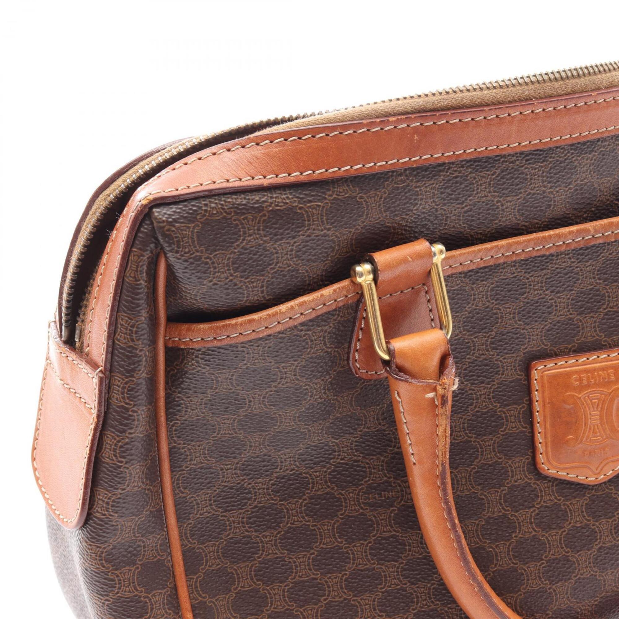 Celine Macadam Brown Coated Canvas Boston Bag Handbag (Pre-Owned)