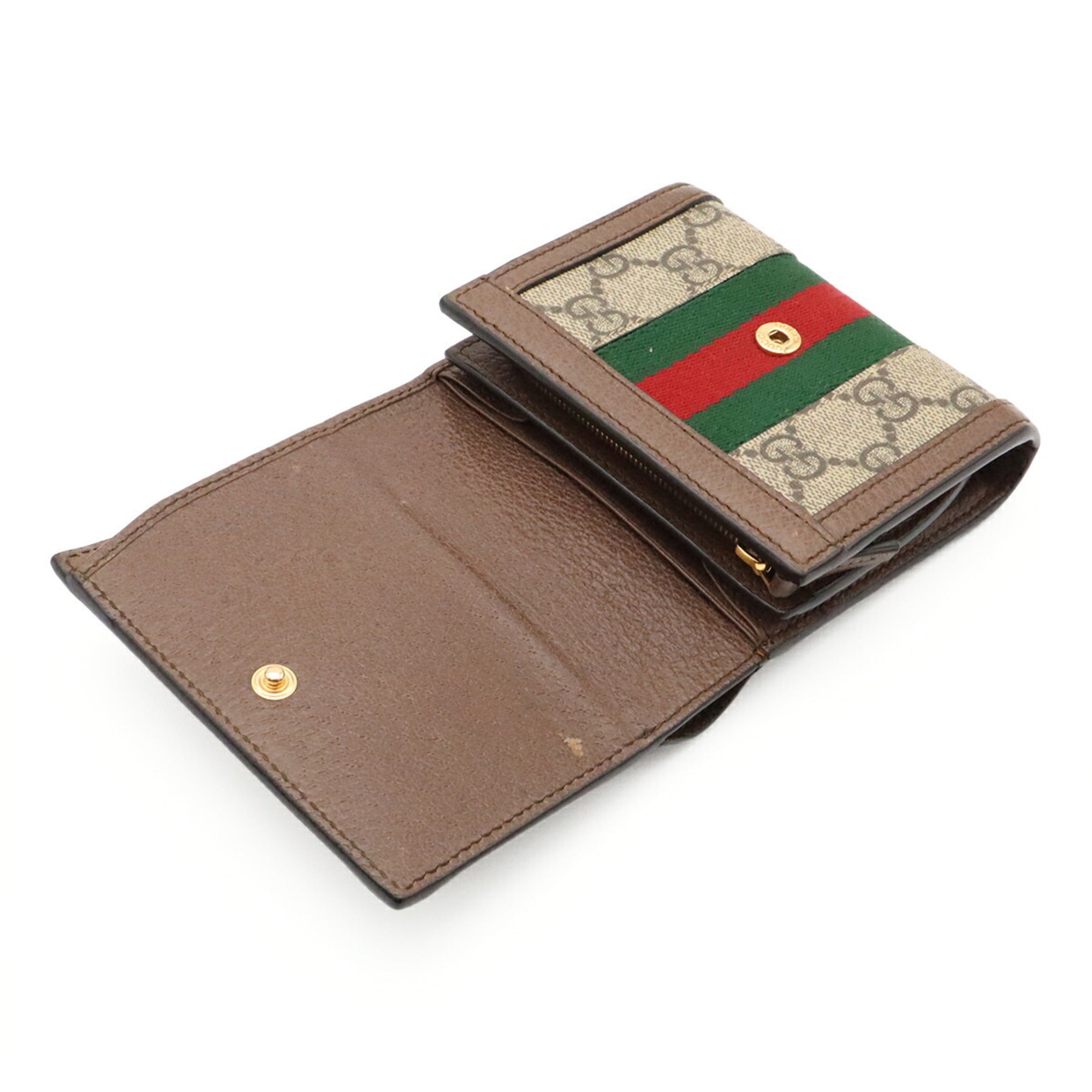 Gucci Beige Brown Green Red Color Gg Supreme Canvas Leather Wallet (Bi-Fold) (Pre-Owned)