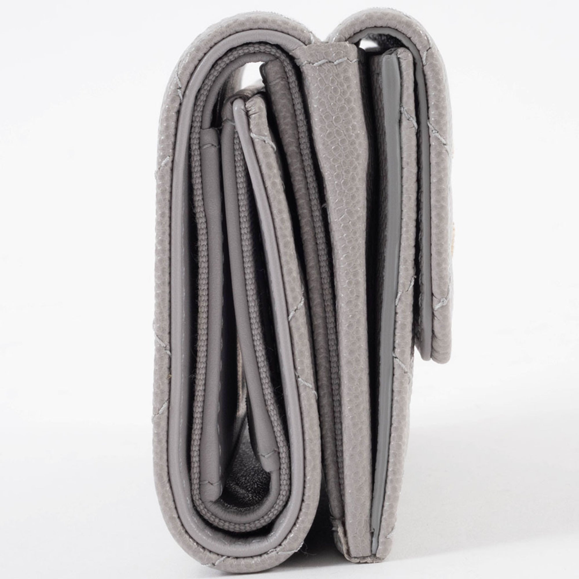 Chanel Grayish Leather Wallet (Tri-Fold) (Pre-Owned)
